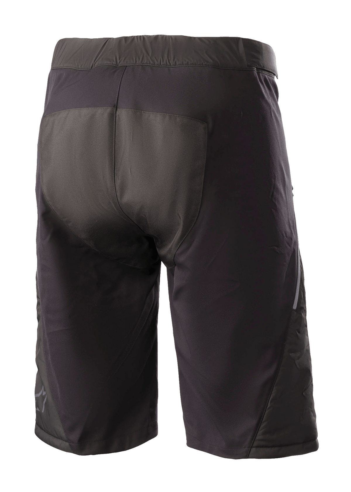Short Alpinestars Denali 2, short de VTT, Noir Grisaille, vue arrière présentant la zone d'assise renforcée et la construction textile résistante à l'eau pour le tout-terrain