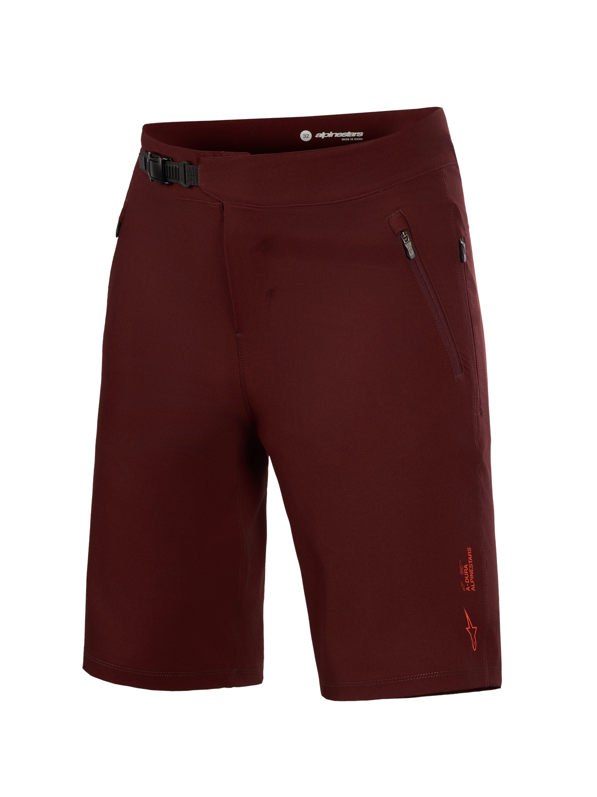 Short VTT A-Dura Ride Liner bordeaux Alpinestars, tissu extensible, fermeture à cliquet et poches zippées.