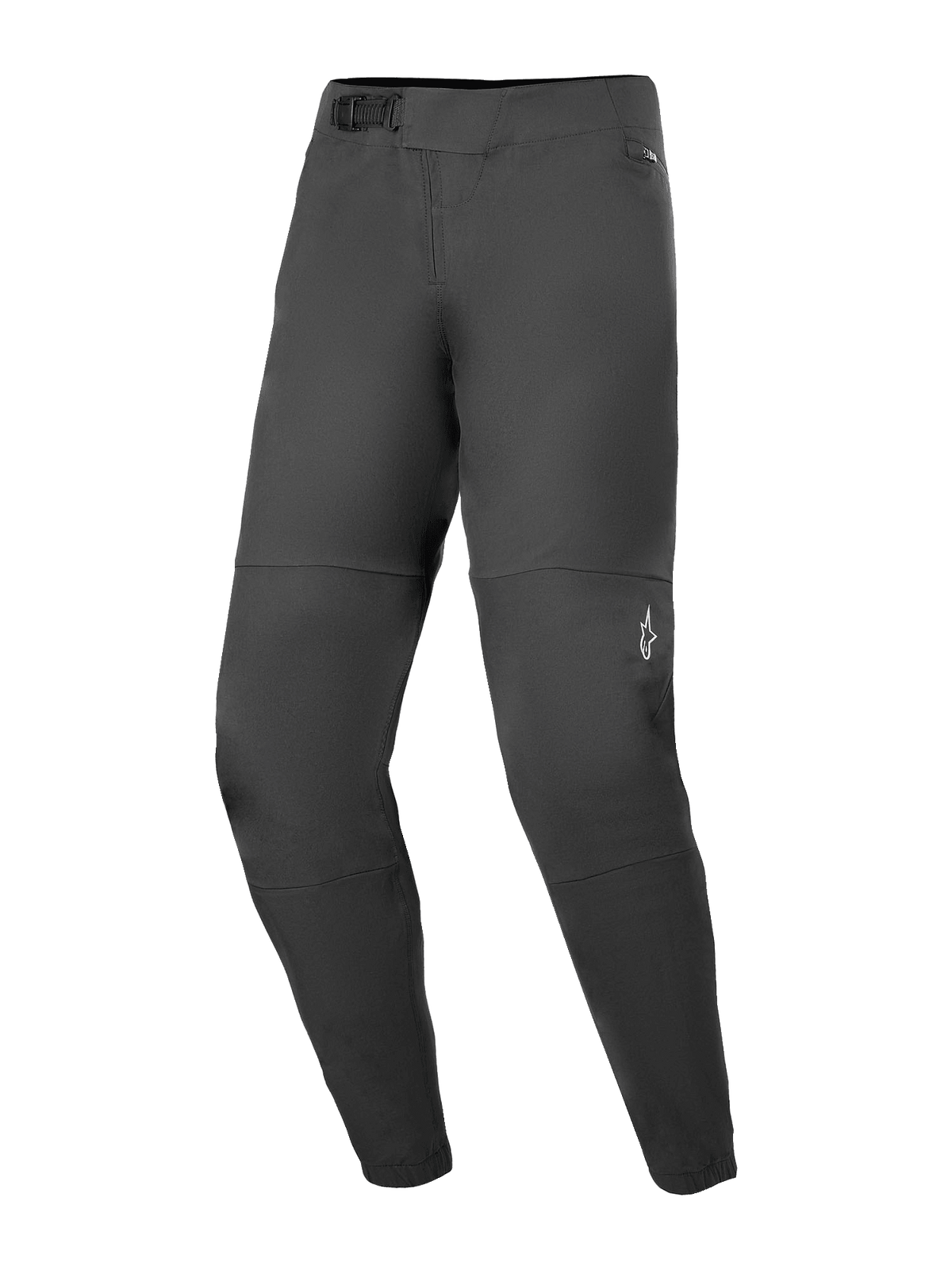 Pantalon Alpinestars A-Dura Elite, pantalon de VTT, noir, doté d'un système de fermeture à cliquet à l'avant, de poches zippées doublées de maille et de chevilles élastiquées, petit logo Alpinestars blanc sur la jambe gauche, conception en tissu Cordura durable pour le cyclisme tout-terrain.