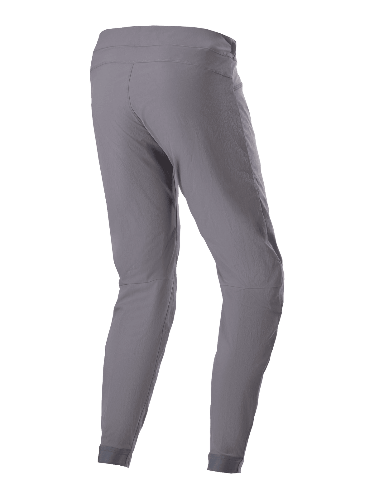 Pantalon Alpinestars A-Dura, pantalon de cyclisme VTT, gris foncé, vue de trois-quarts arrière, montrant le textile extensible 2 directions durable, les chevilles élastiquées et la coupe ergonomique conçue pour la performance sur les sentiers de VTT.