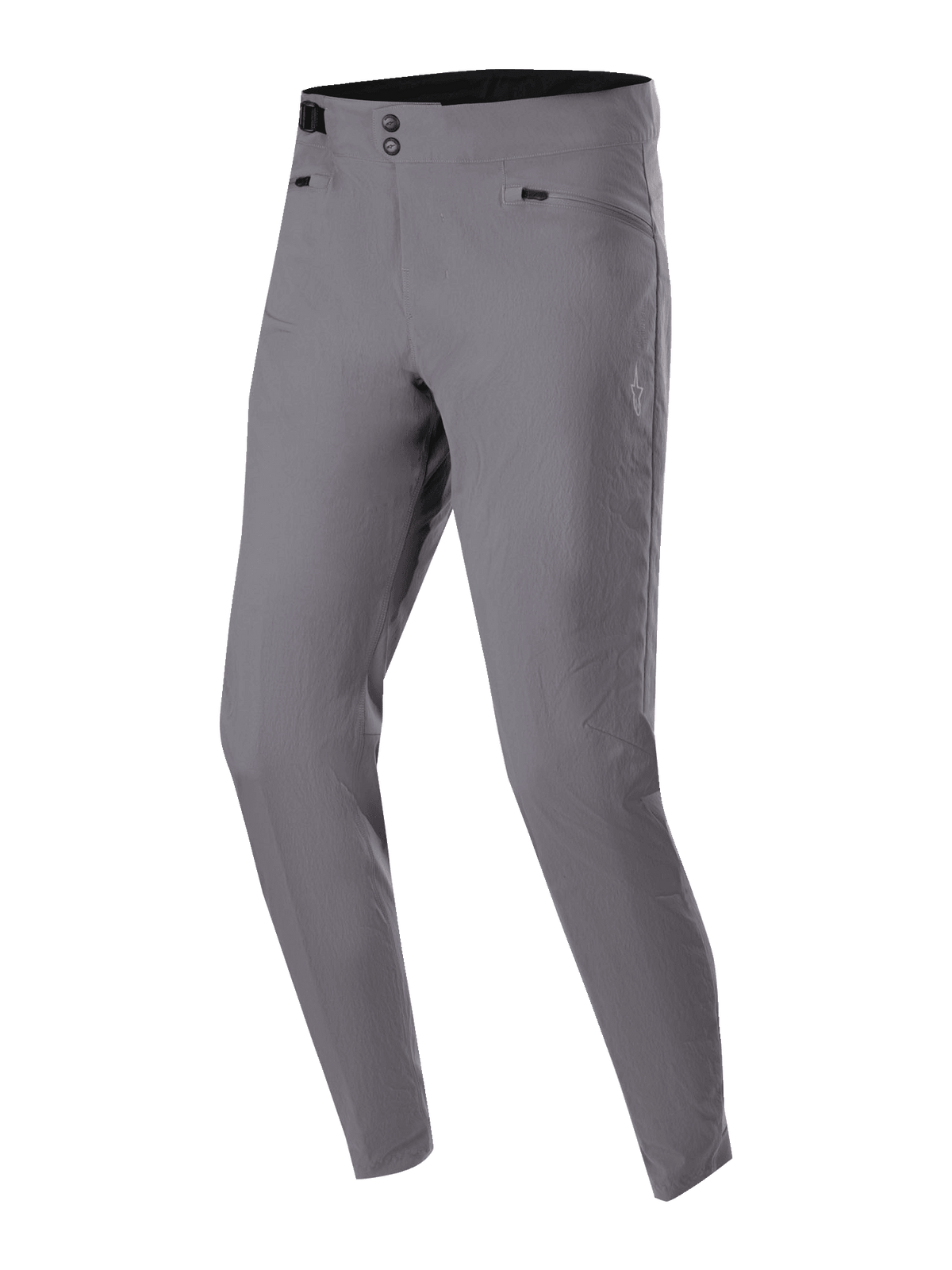 Pantalon Alpinestars A-Dura, pantalon de VTT, gris foncé, avec double fermeture à pression, ajusteurs latéraux à la taille et poches zippées aux hanches, textile extensible 2 voies durable pour le VTT