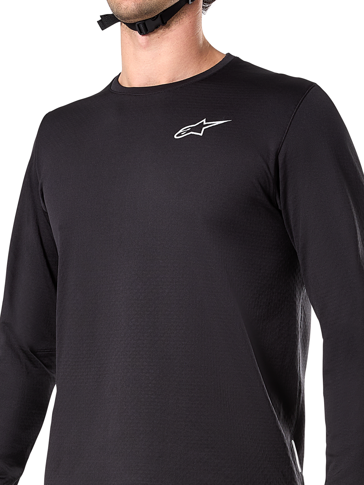 Maillot thermique Alpinestars A-Dura, maillot de cyclisme à manches longues, noir, avec logo blanc sur la poitrine, tissu doublé de polaire isolante, pan arrière allongé, conçu pour le VTT par temps froid