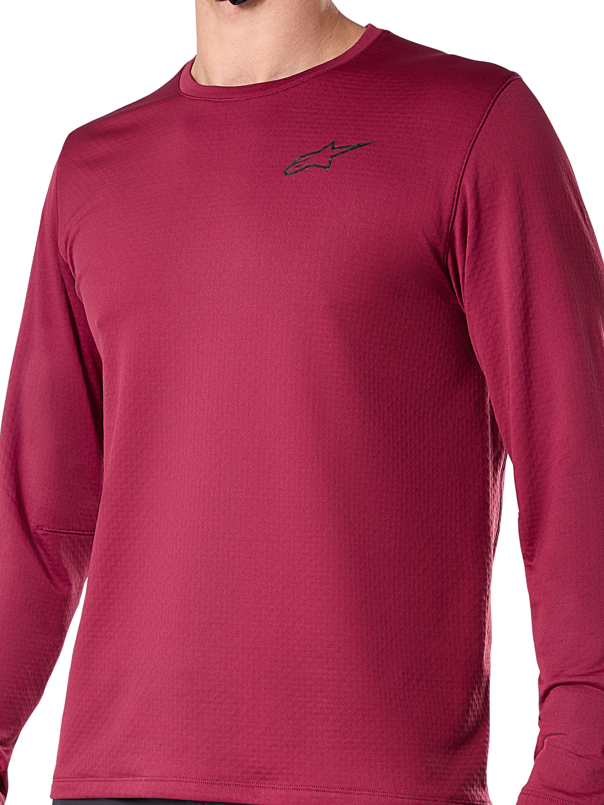 Maillot thermique Alpinestars A-Dura, maillot de cyclisme à manches longues, bordeaux, avec un petit logo noir sur la poitrine, tissu thermique texturé, coupe régulière pour le VTT