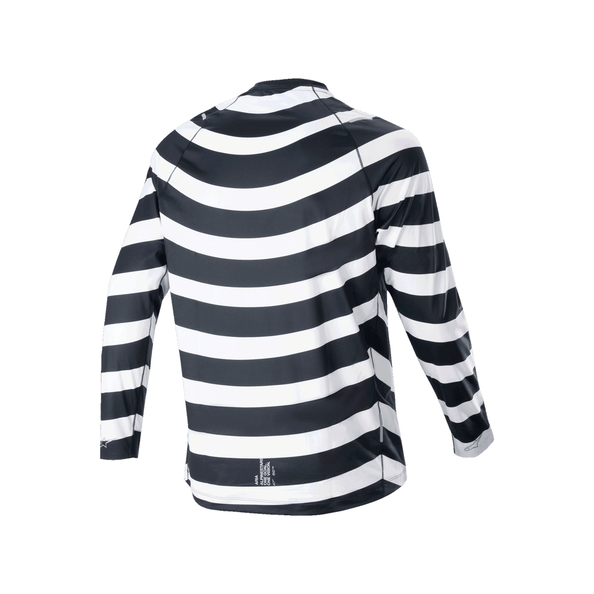 Alpinestars A-Aria Oscar Long Sleeve Jersey, Black and White, Rear view featuring the heritage spiral graphic, long-sleeve cycling jersey with a performance fit and drop tail for MTB trail riding