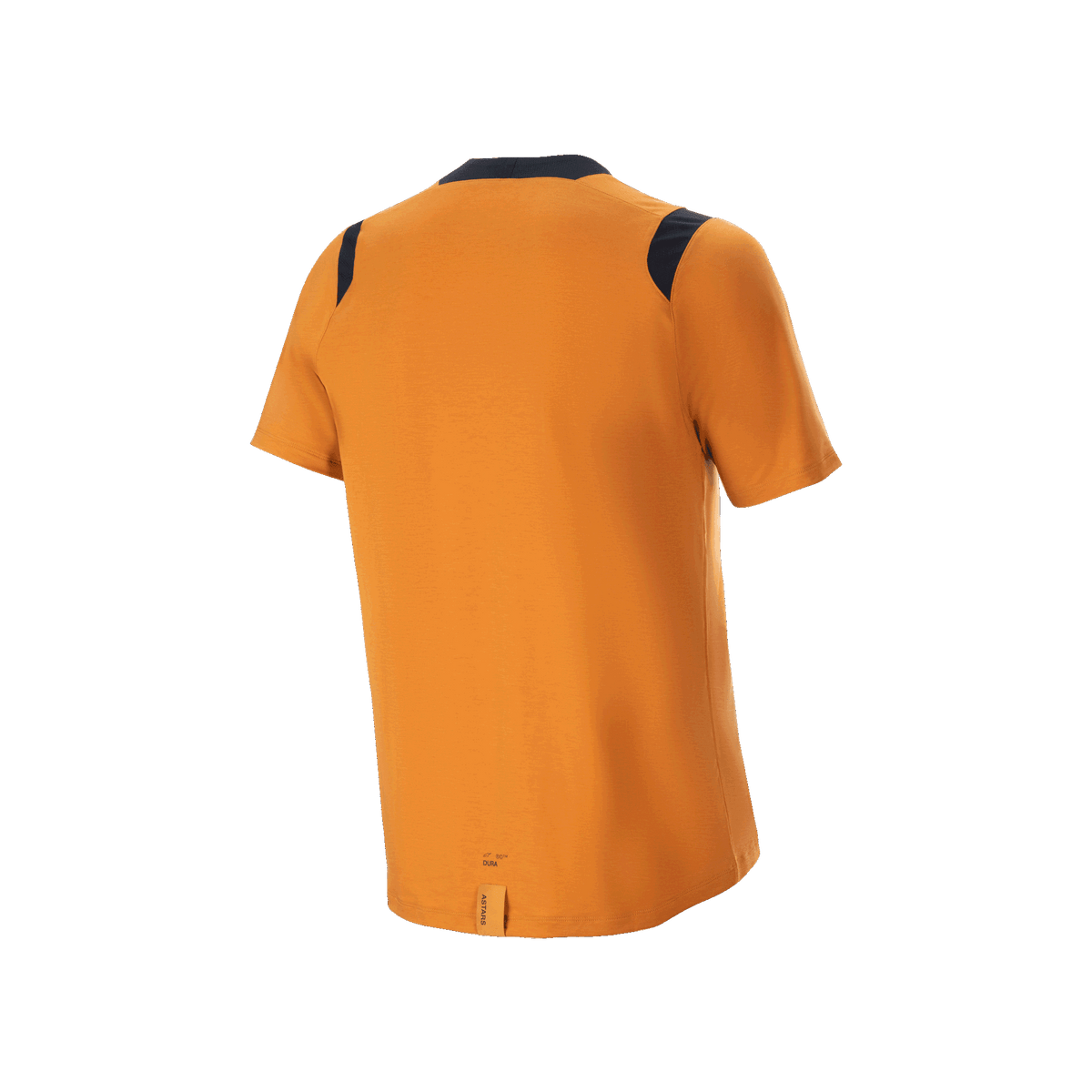 Maillot à manches courtes Alpinestars A-Dura Dri Wool, Or foncé, vue arrière présentant des panneaux en maille noire sur les épaules et un pan arrière allongé, vêtement de cyclisme haute performance
