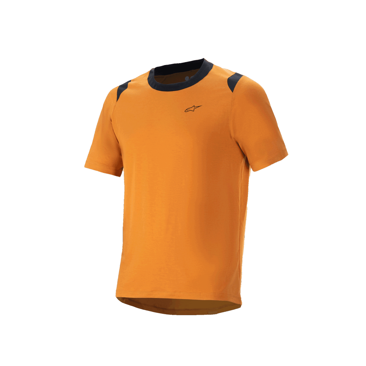 Maillot à manches courtes Alpinestars A-Dura Dri Wool, maillot de cyclisme VTT, or foncé avec accents noirs sur le col et les épaules, petit logo sur la poitrine, vêtement technique de VTT
