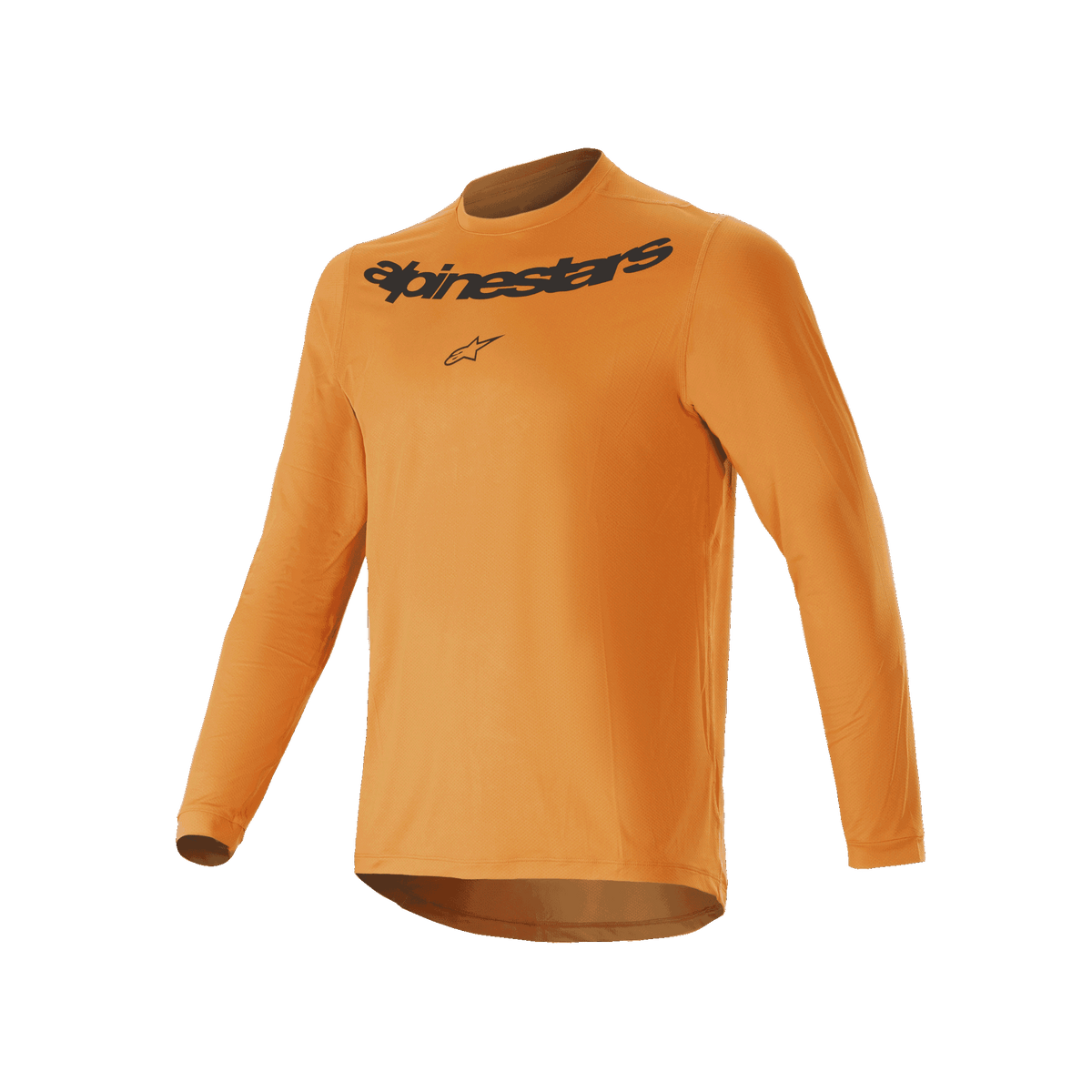 Maillot à manches longues Alpinestars A-Dura Rocker, maillot de VTT, Or foncé, avec logo Alpinestars noir imprimé sur la poitrine, tissu jacquard léger avec pan arrière allongé, vêtement technique de cyclisme haute performance