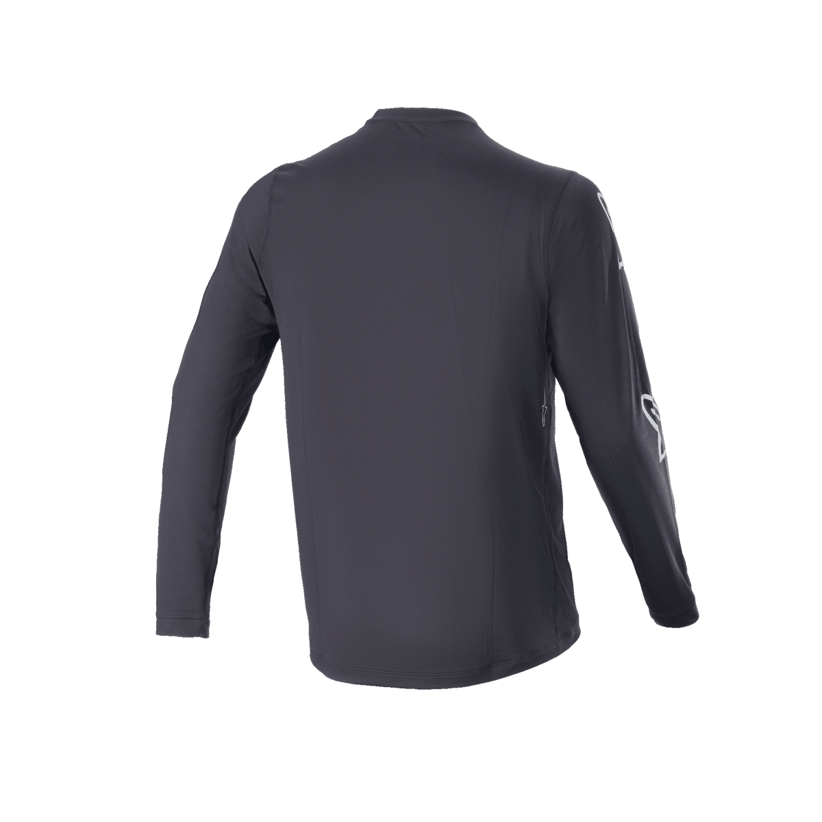 Maillot à manches longues Alpinestars A-Dura Switch, noir, vue arrière, montrant le pan arrière rallongé et un logo discret sur la manche, maillot de cyclisme VTT léger