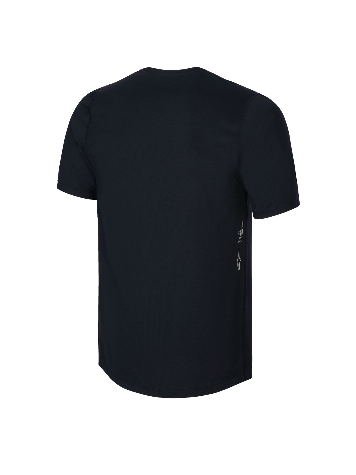 Alpinestars Youth A-Dura Short Sleeve Jersey, noir, vue arrière avec logo Astars vertical et marquage A-DURA sur le côté, tissu performant évacuant l'humidité pour le VTT junior, dos allongé pour une meilleure protection
