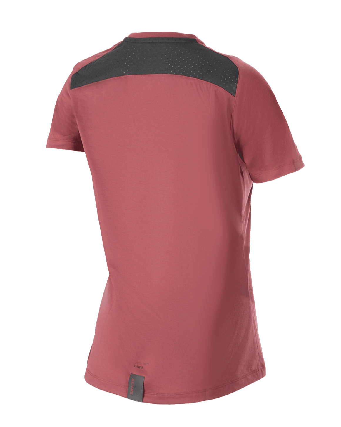 Maillot Alpinestars Stella A-Dura Dri Switch pour femme, maillot de VTT à manches courtes, bordeaux, vue de dos avec empiècement en maille noire pour la ventilation et design à dos tombant