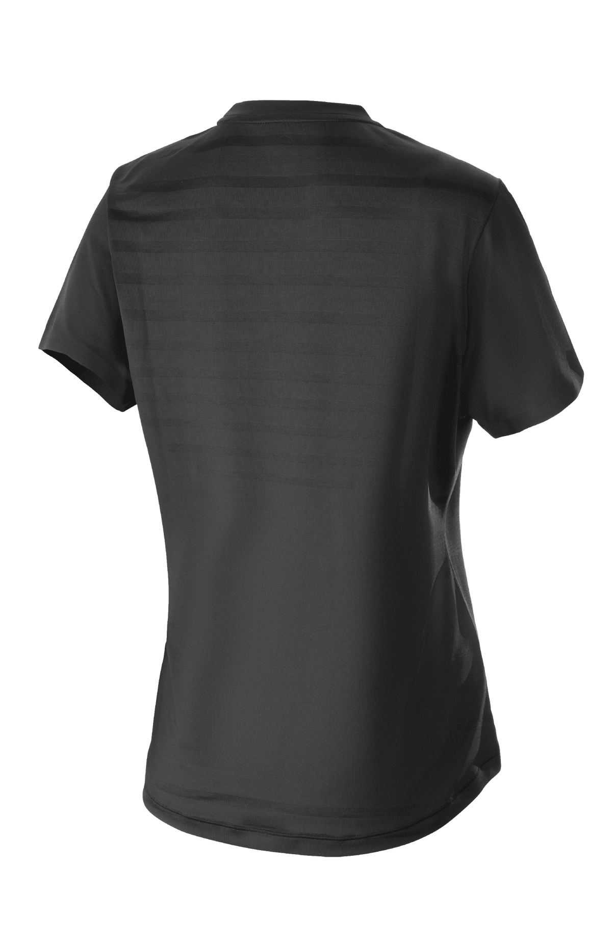 Maillot femme Alpinestars Stella Alps Constellation, maillot de VTT à manches courtes, noir, vue de dos présentant un motif de rayures en maille technique et un pan arrière allongé pour une couverture optimale à vélo