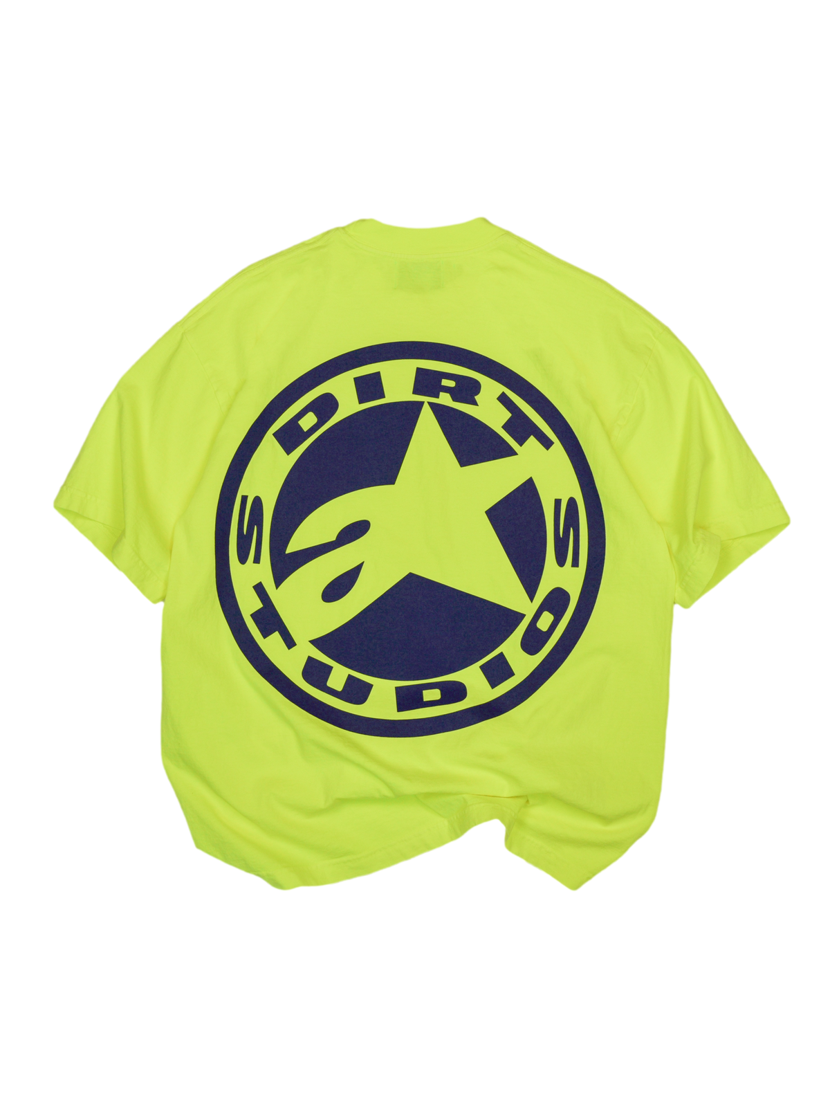 T-shirt Alpinestars x Dirt Studios Tech Series à manches courtes, édition limitée pour homme, jaune fluo, coton avec grand logo bleu marine au dos