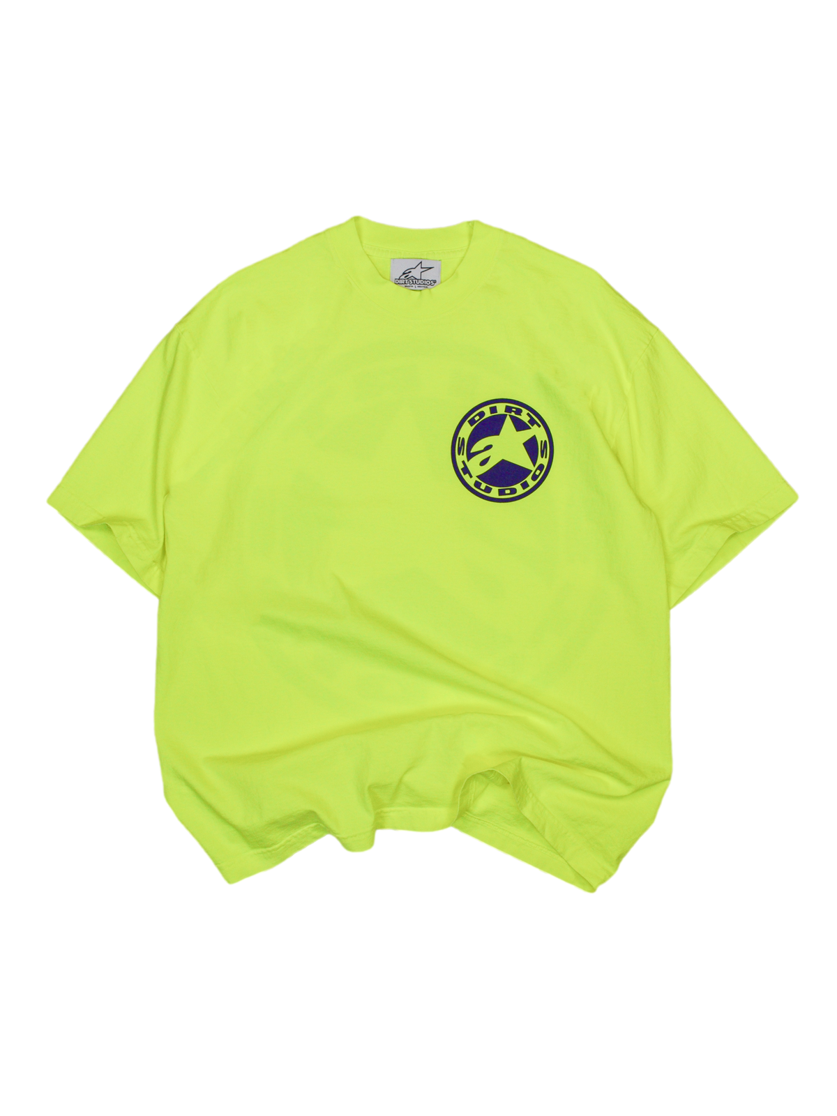T-shirt Alpinestars x Dirt Studios Tech Series, t-shirt de motocross pour homme, jaune fluo, en coton avec logo circulaire.