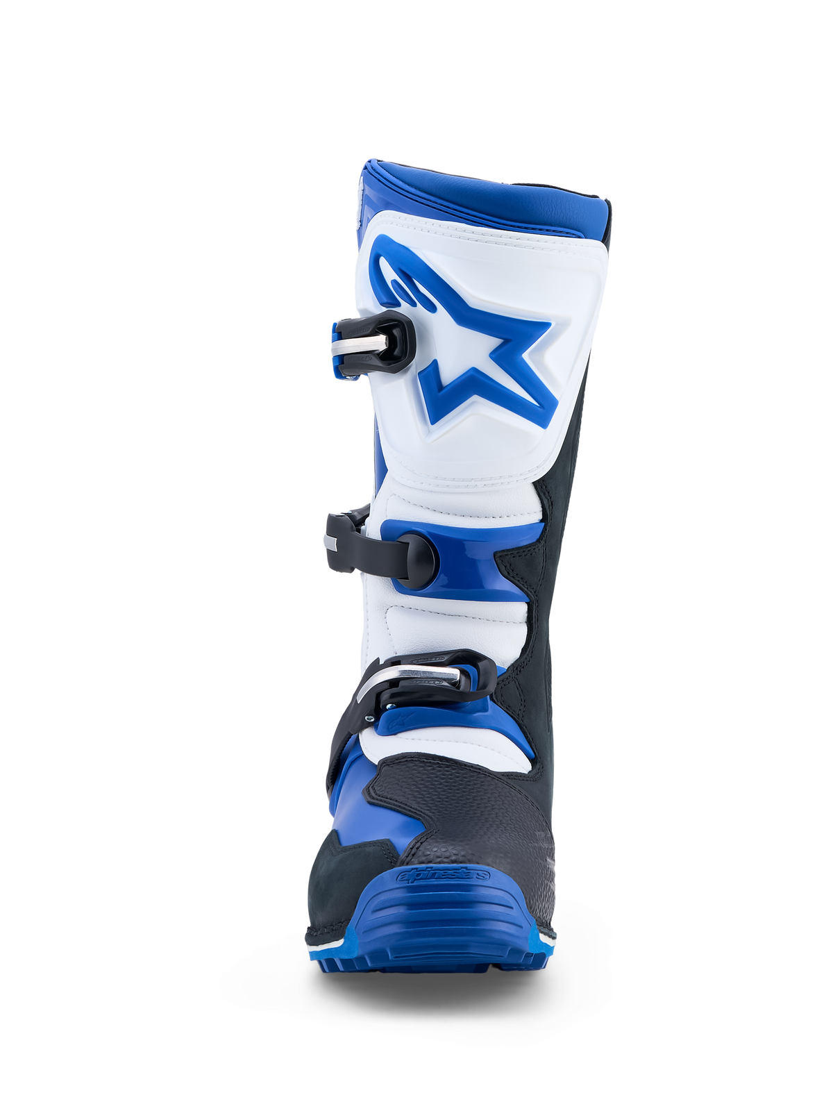 Alpinestars bottes Tech-T, bottes de moto trial pour homme, bleues, noires et blanches, en cuir avec trois boucles