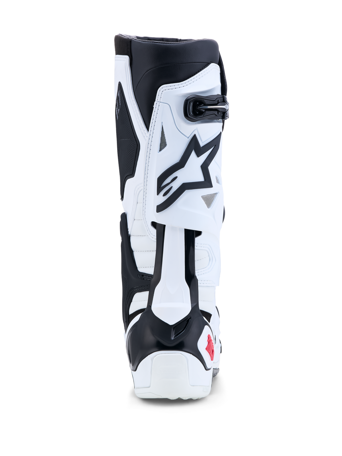 Alpinestars Tech-10 Motocross Boots in White and Black, featuring rear blade hyperextension control.