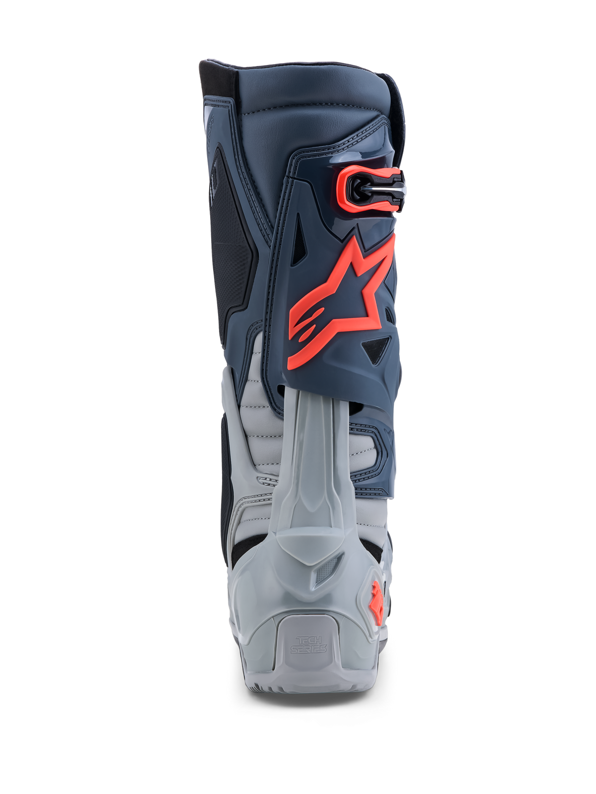 Alpinestars Tech-10 Enduro, bottes de moto tout-terrain grises et rouge fluo, protection du talon en TPU durable