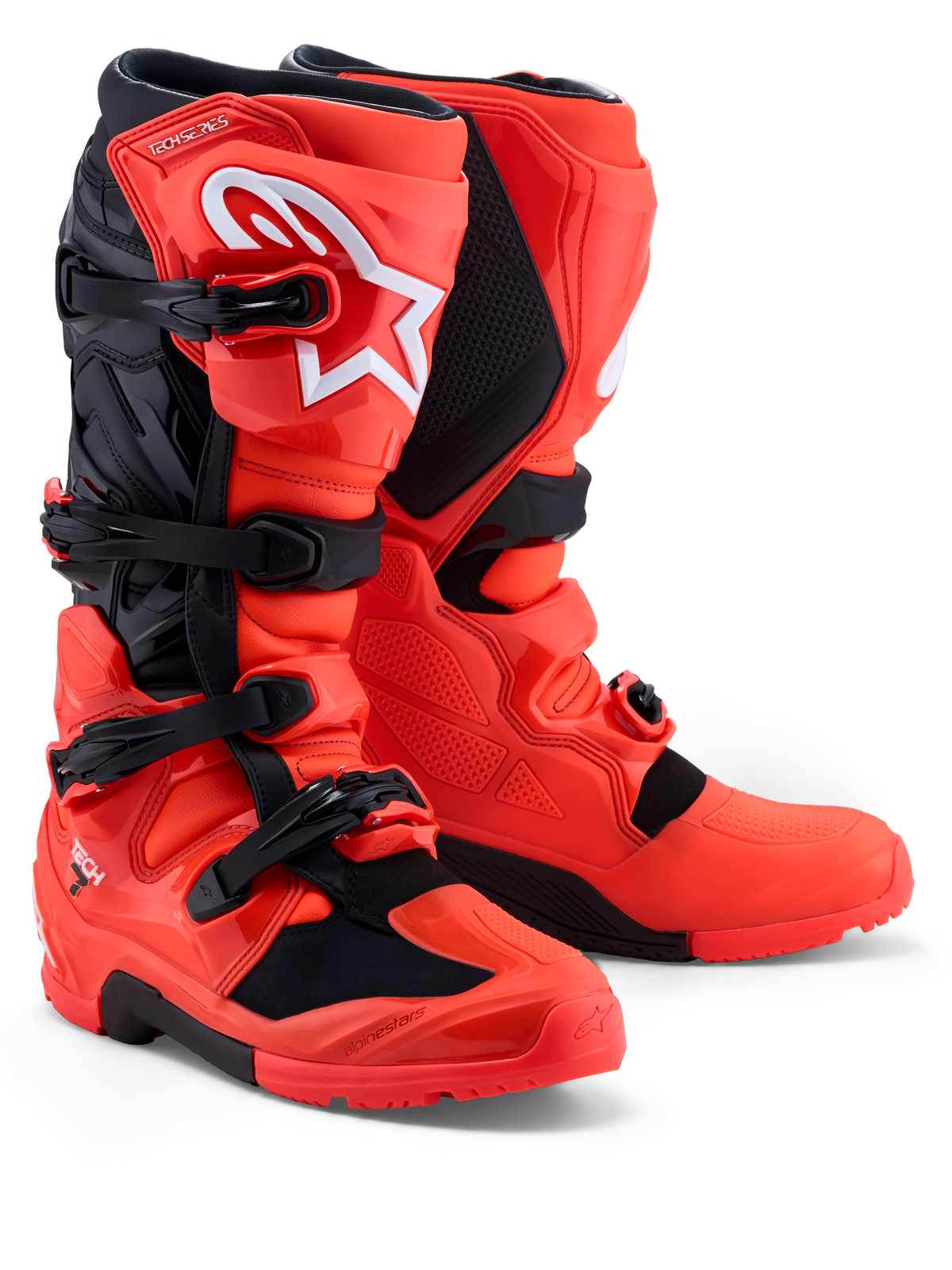 Bottes Alpinestars Tech 7 Enduro, bottes de moto tout-terrain pour motocross, rouges et noires, avec protection en TPU et système de boucles sécurisé, certifiées CE