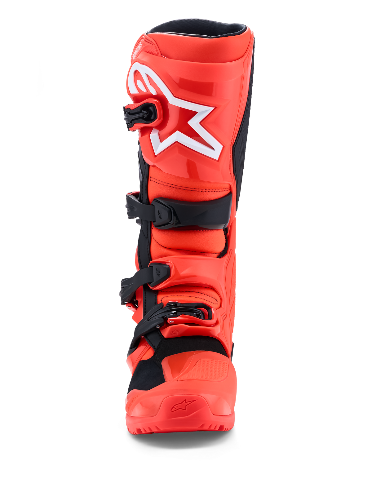 Alpinestars Tech 7 Enduro, bottes de moto tout-terrain, rouge fluorescent et noir, protections TPU certifiées CE, vue de face