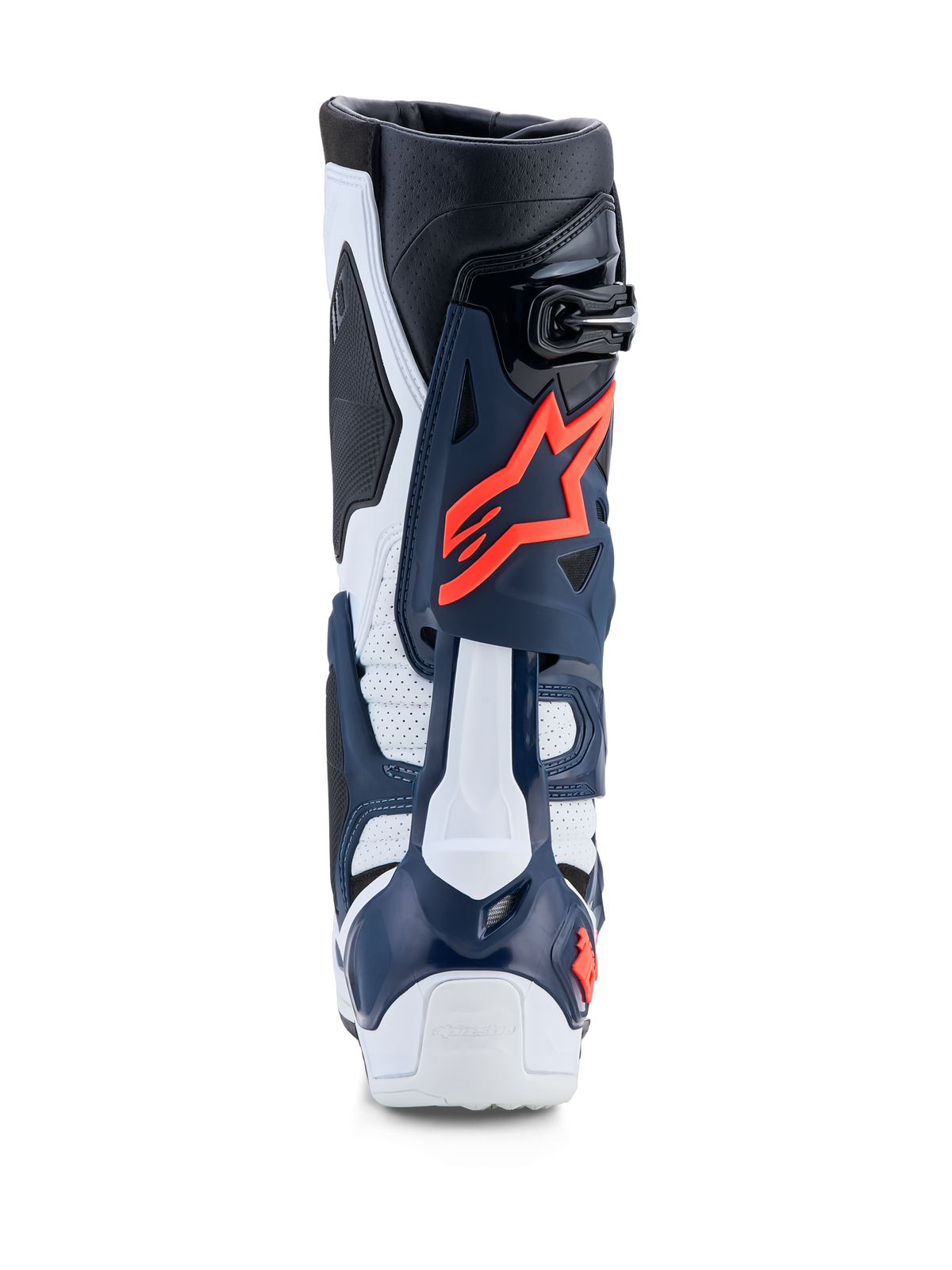 Alpinestars Tech-10 Supervented Boots, Motocross Racing, Blue and White with Fuchsia accents, perforated TPU construction.