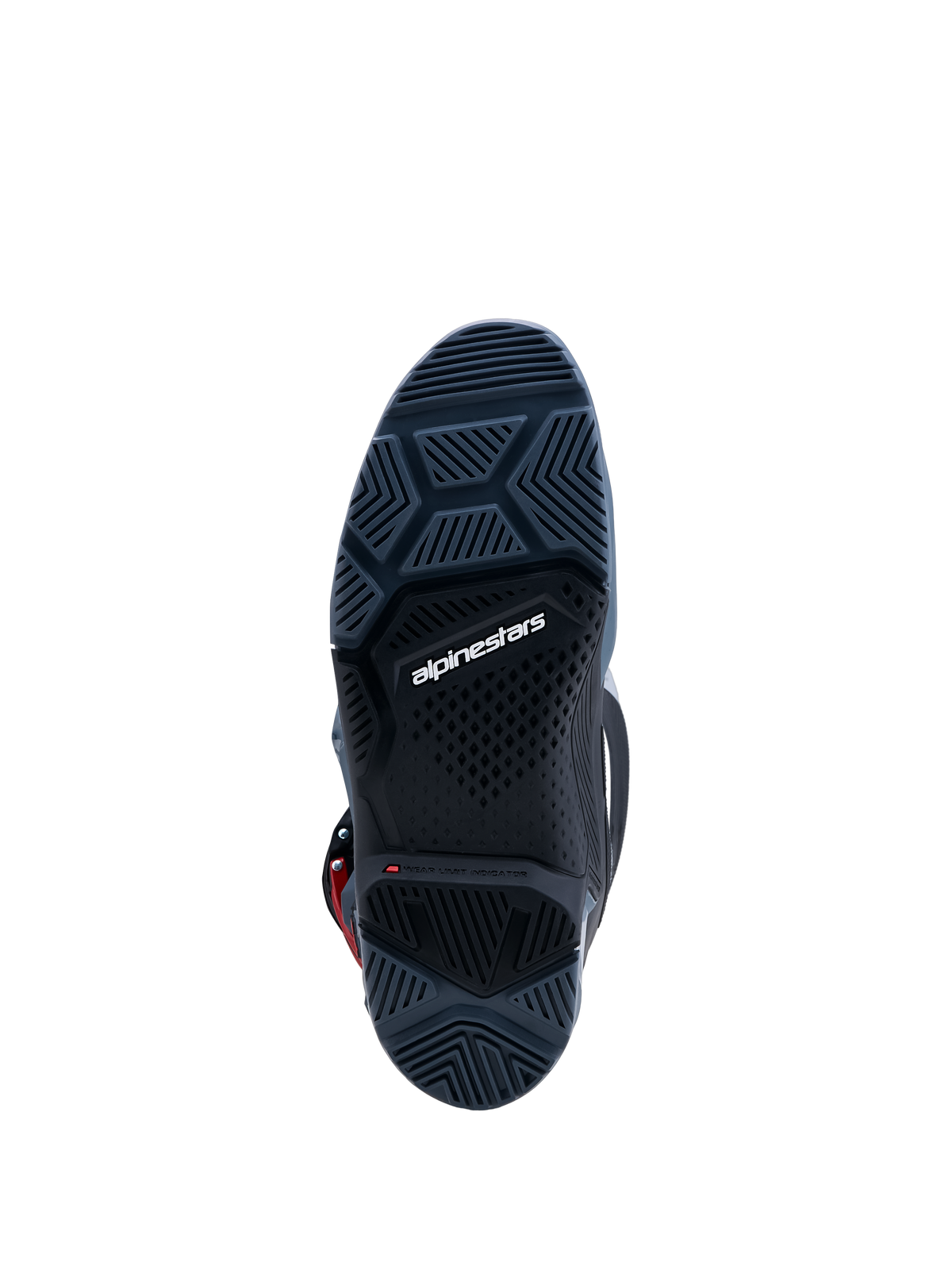 Bottes Alpinestars Tech 7 Enduro Drystar, semelle gris foncé à haute adhérence avec indicateur d'usure pour l'enduro.