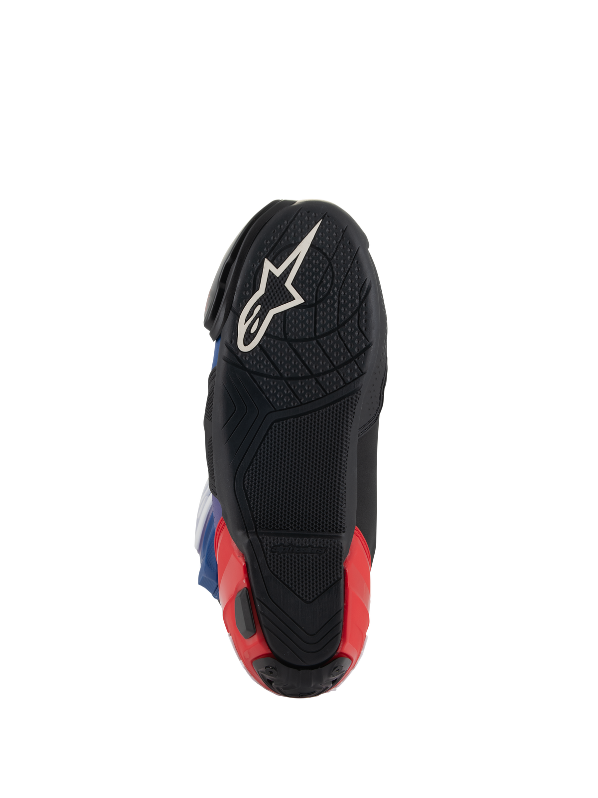 Alpinestars Supertech R LE Martinator R01 Vented Boots, Sole View, Black with White Astars Logo and Red Heel, Textured Rubber Compound for Grip, Racing Performance Footwear