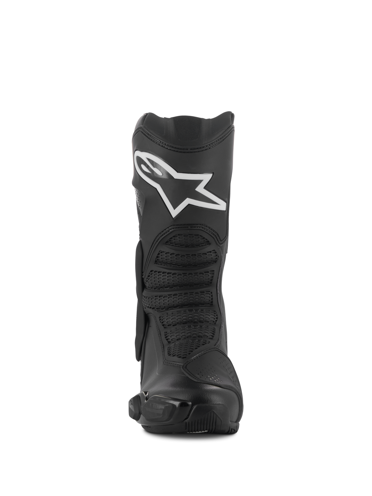 Bottes Alpinestars SMX-6 V3 Drystar®, Noir, Vue de face, bottes de moto de sport et de performance avec logo Alpinestars blanc sur le tibia, protections en TPU et zones de flexion texturées.