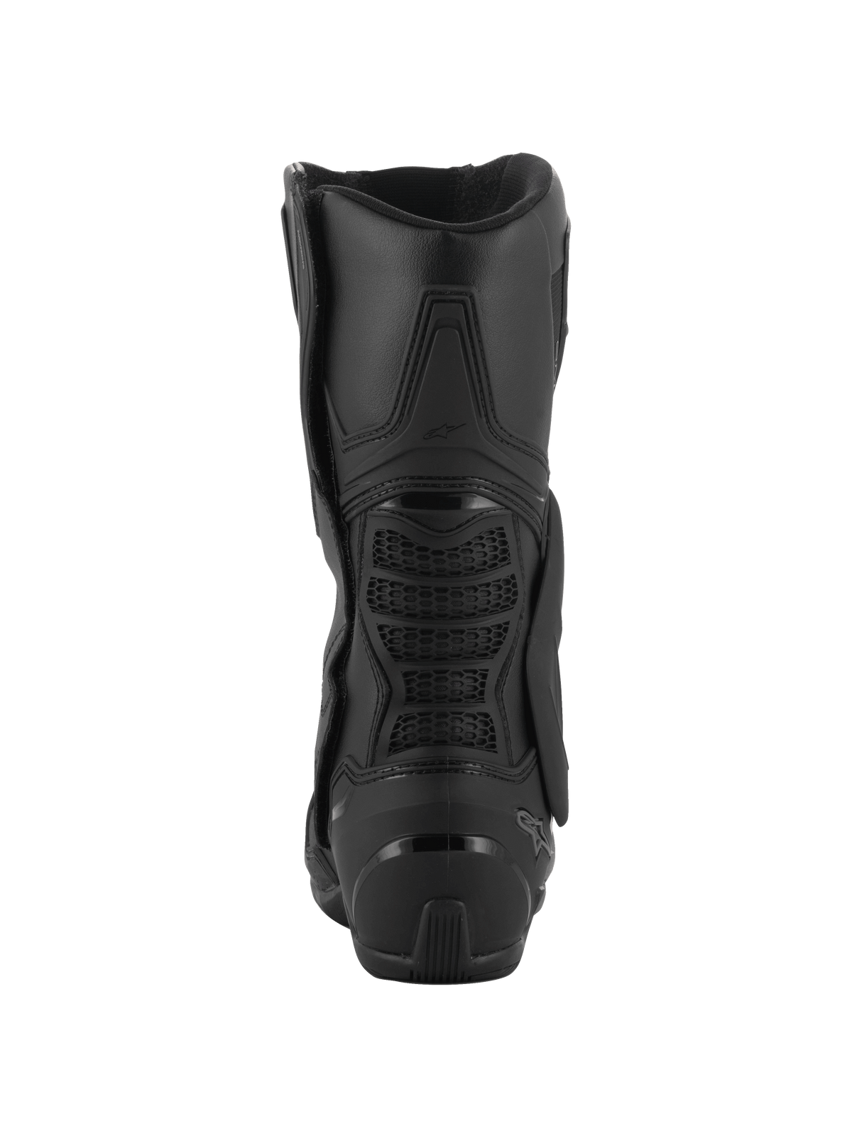 Alpinestars SMX-6 V3 GORE-TEX Boots, Motorcycle Performance Riding Boots, Black, rear view featuring the TPU ankle brace system, textured Achilles protection panels, and reinforced heel counter