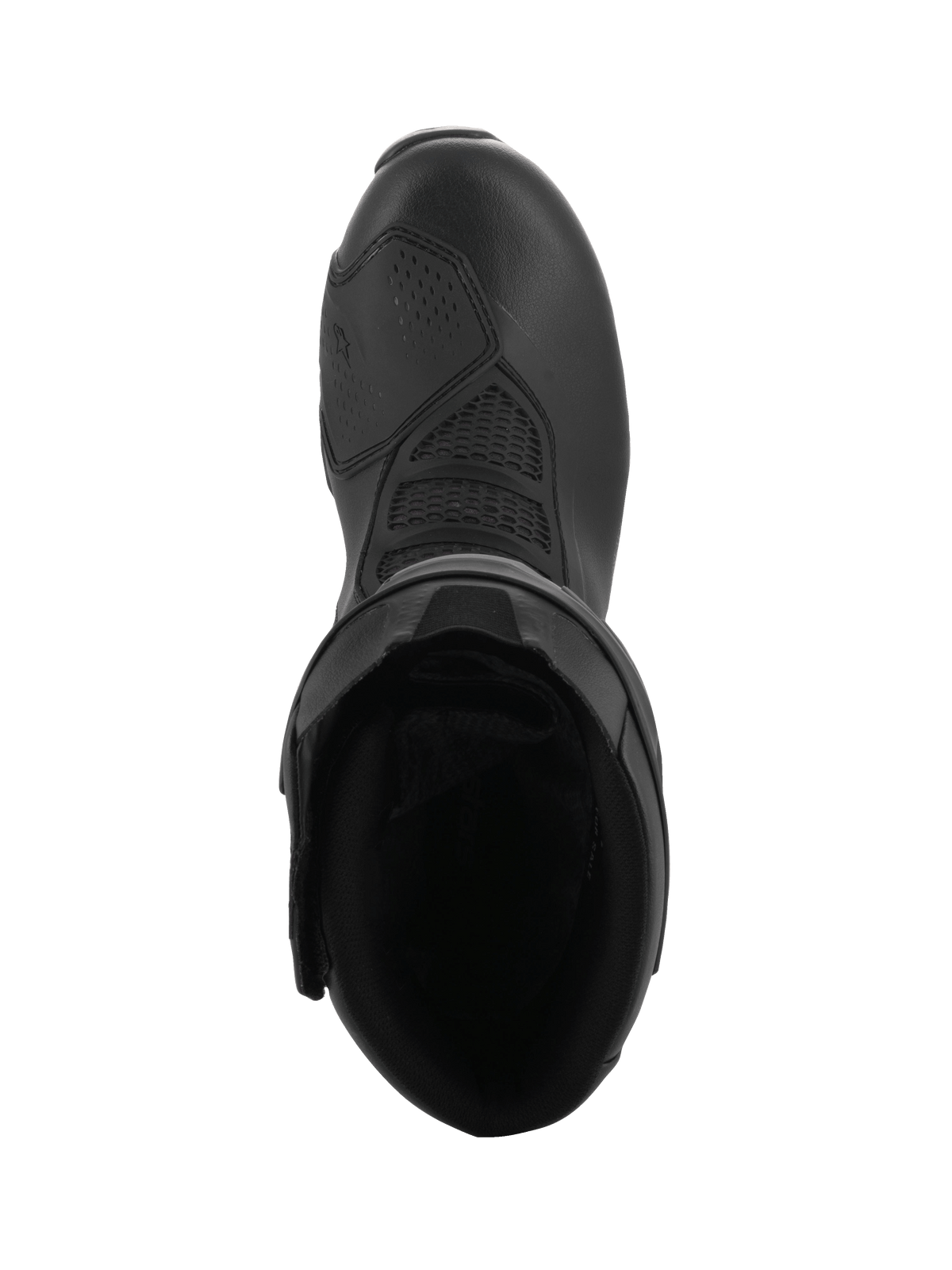 Alpinestars SMX-6 V3 GORE-TEX Boots, Black, top-down view looking into the boot interior, featuring textured microfiber upper and protective lining, performance motorcycle footwear