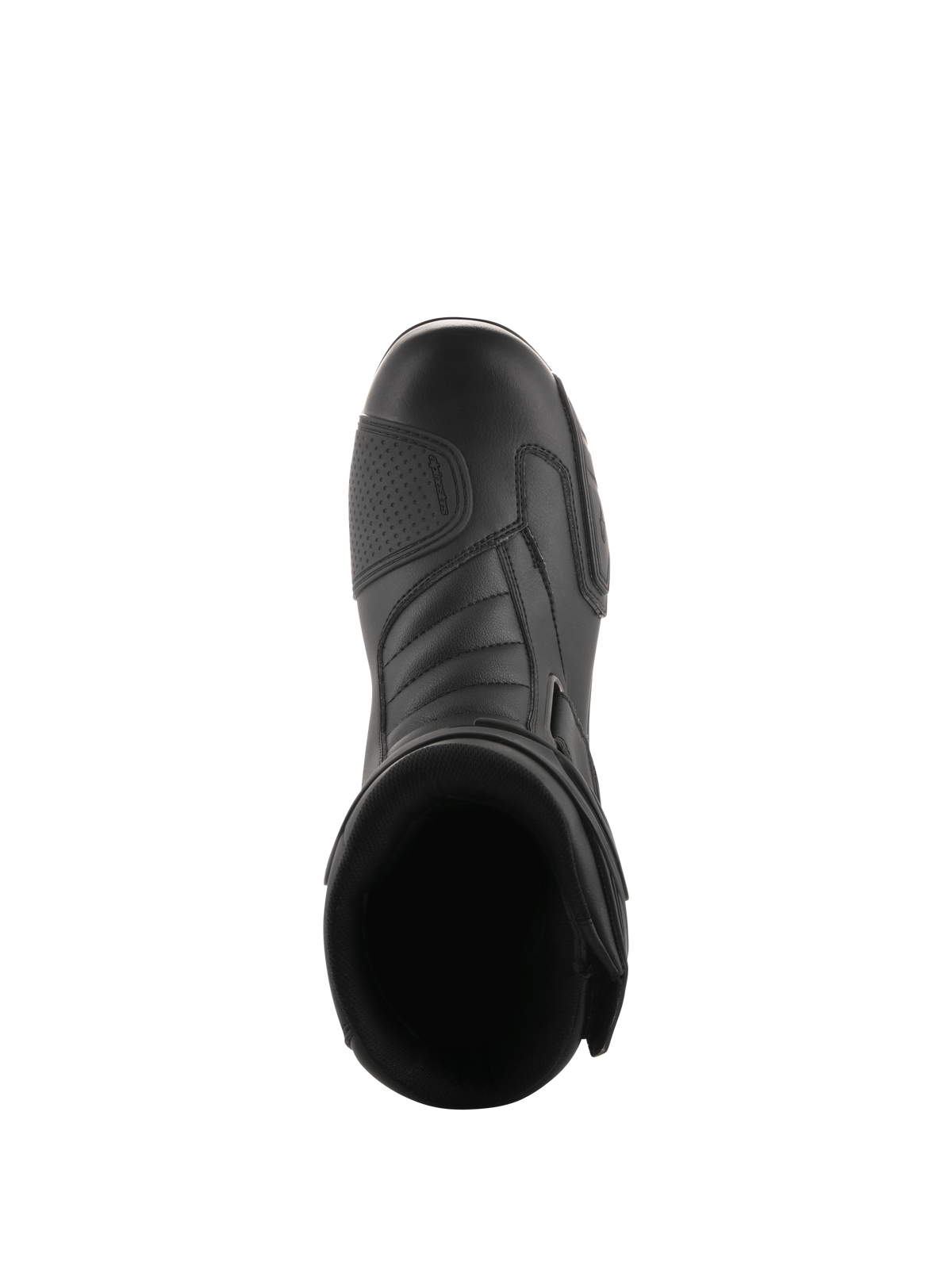 Bottes Alpinestars Radon Drystar®, noir, vue de dessus de bottes de moto touring dotées d'un protège-sélecteur renforcé et d'un avant-pied ergonomique, matériau synthétique profilé pour une performance imperméable toutes saisons