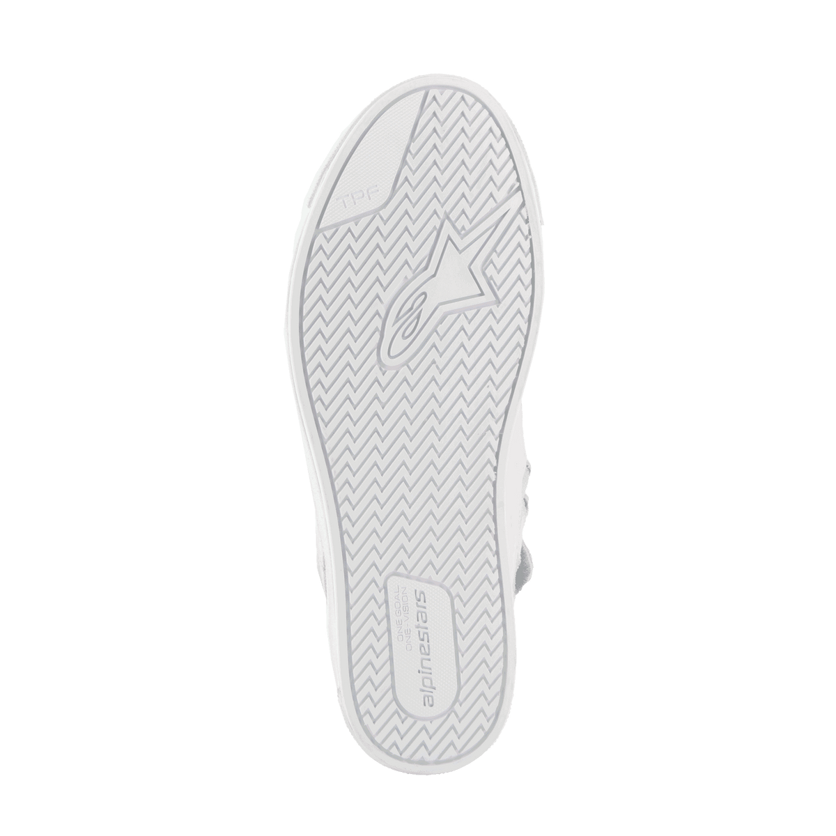Chaussures Stated Alpinestars, chaussures de moto urbaines blanc et gris, semelle vulcanisée adhérente à chevrons.