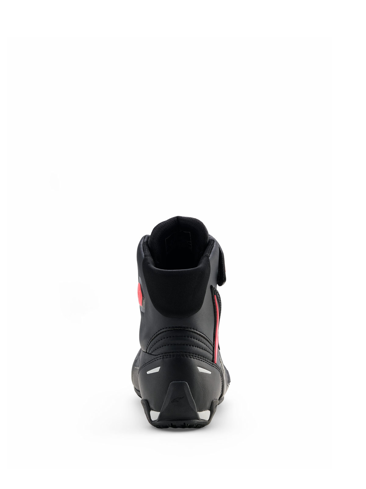 Chaussures Alpinestars Stella Faster-4 Drystar® pour femme, noir gris corail fluo, vue arrière montrant le support du talon et les détails réfléchissants, chaussures de moto imperméables au design d'inspiration sportive