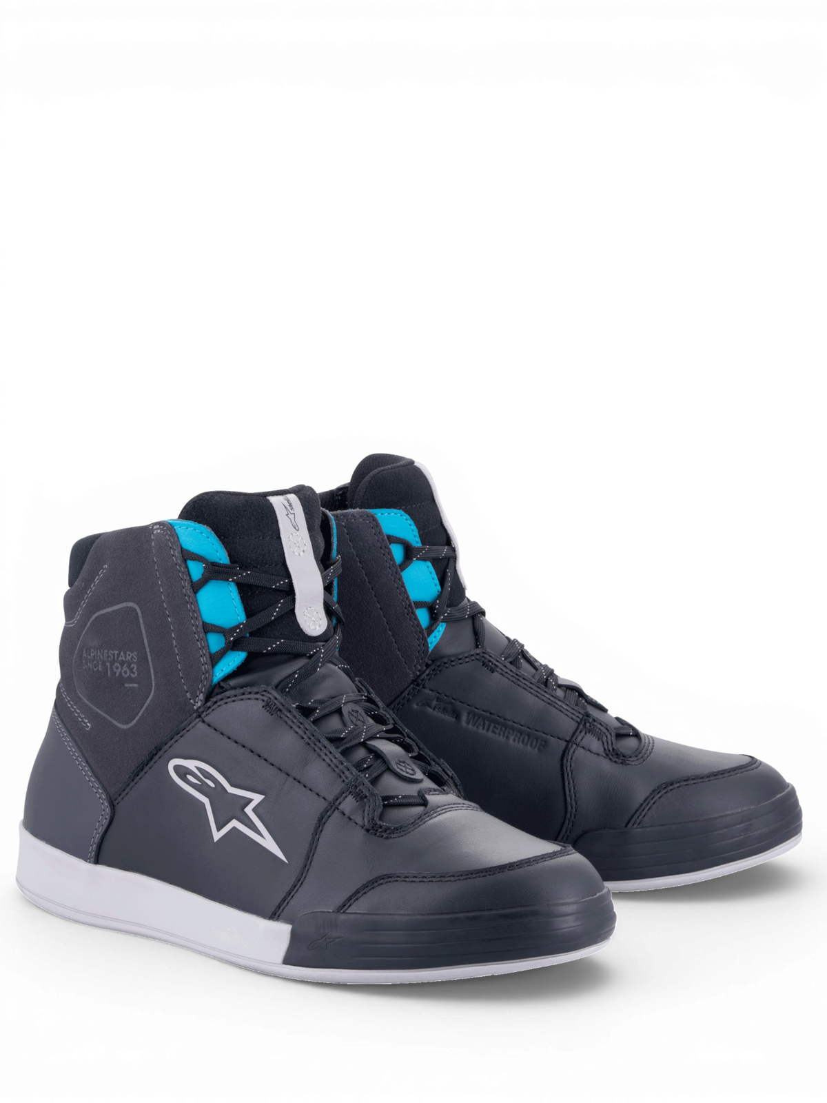 Alpinestars Stella Chrome Drystar, chaussures de moto urbaines pour femme, noires et turquoise, construction en cuir, imperméables