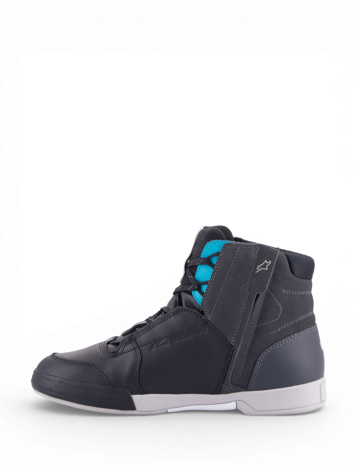 Alpinestars Stella Chrome Drystar, chaussures de moto urbaines pour femme, noires et turquoise, imperméables avec membrane Drystar, construction en cuir et daim.