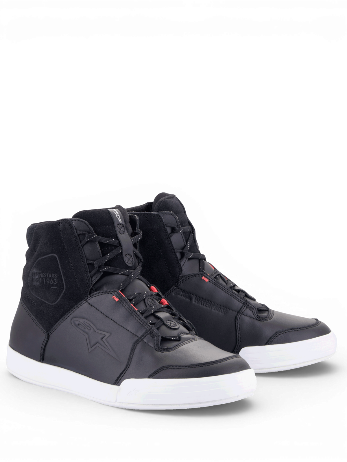 Alpinestars Stella Chrome, chaussures de moto urbaines pour femme, noires et blanches, construction en cuir et suède, imperméables avec membrane Drystar