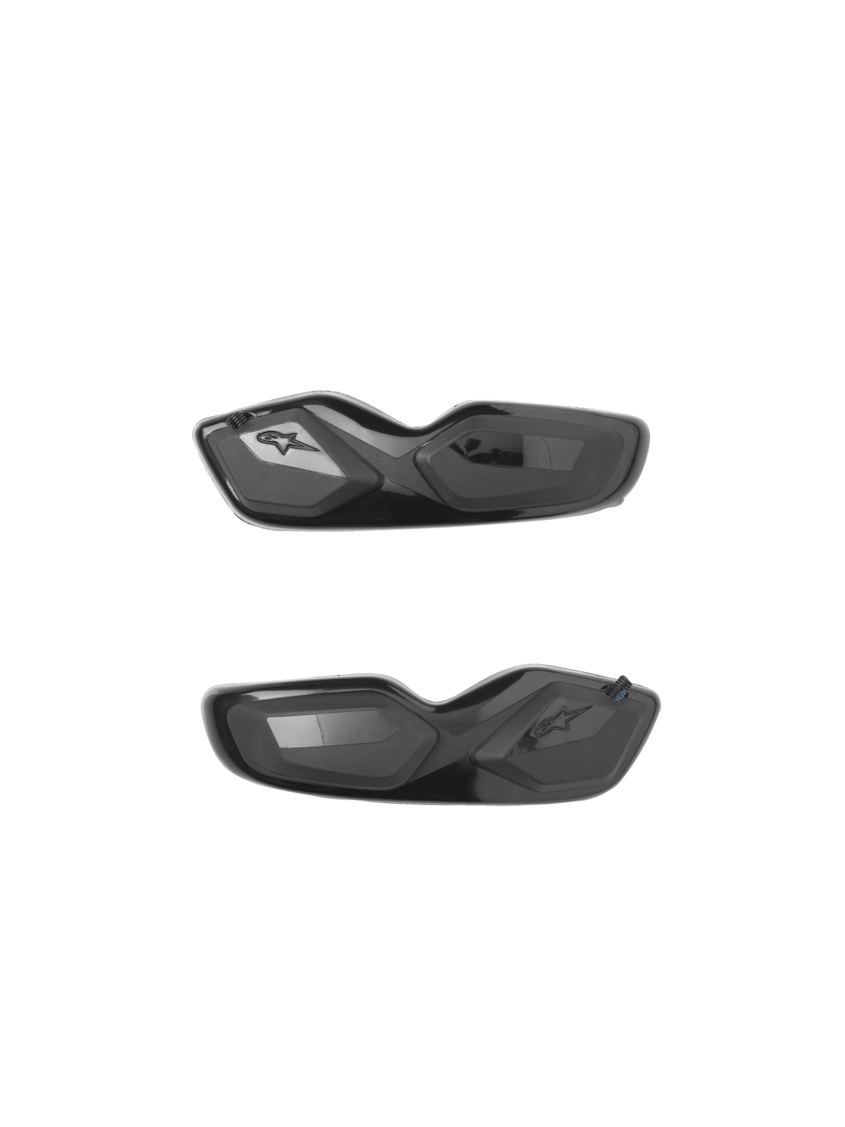Sliders d'orteils Alpinestars SMX-6, pièces de rechange pour bottes de moto, noir, finitions brillante et mate, design aérodynamique avec logo étoile en relief, paire pour usage racing et sport