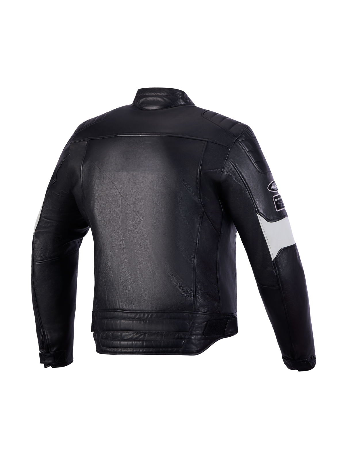 Alpinestars Revern Veste en cuir, veste moto héritage certifiée CE, vue de dos en noir et gris métal avec construction en cuir bovin de qualité supérieure