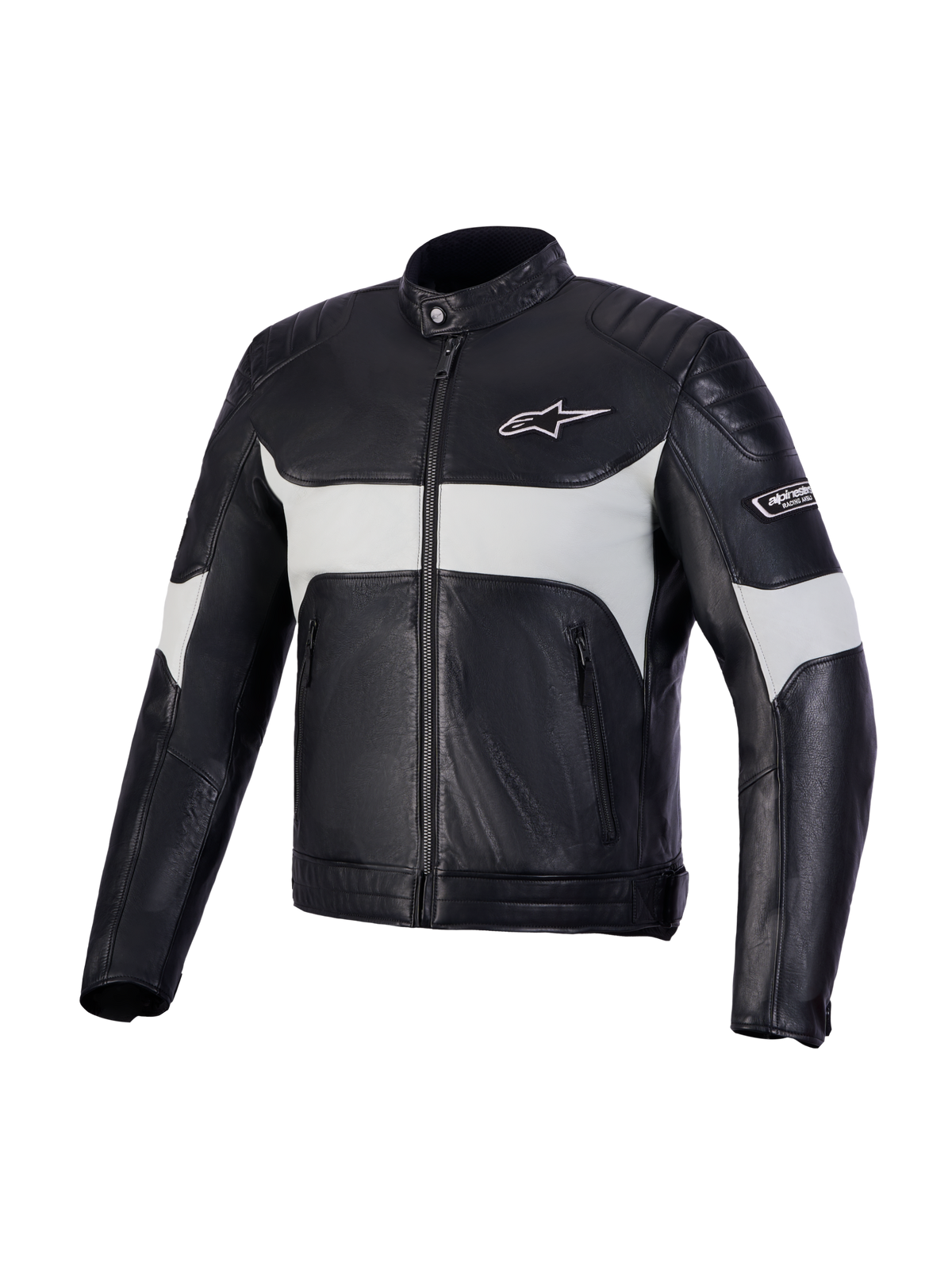 Alpinestars Revern Veste en cuir, blouson de moto urbain contemporain, noir et gris métal, col biker classique et construction en cuir bovin pleine fleur avec rembourrage de protection aux épaules et aux coudes