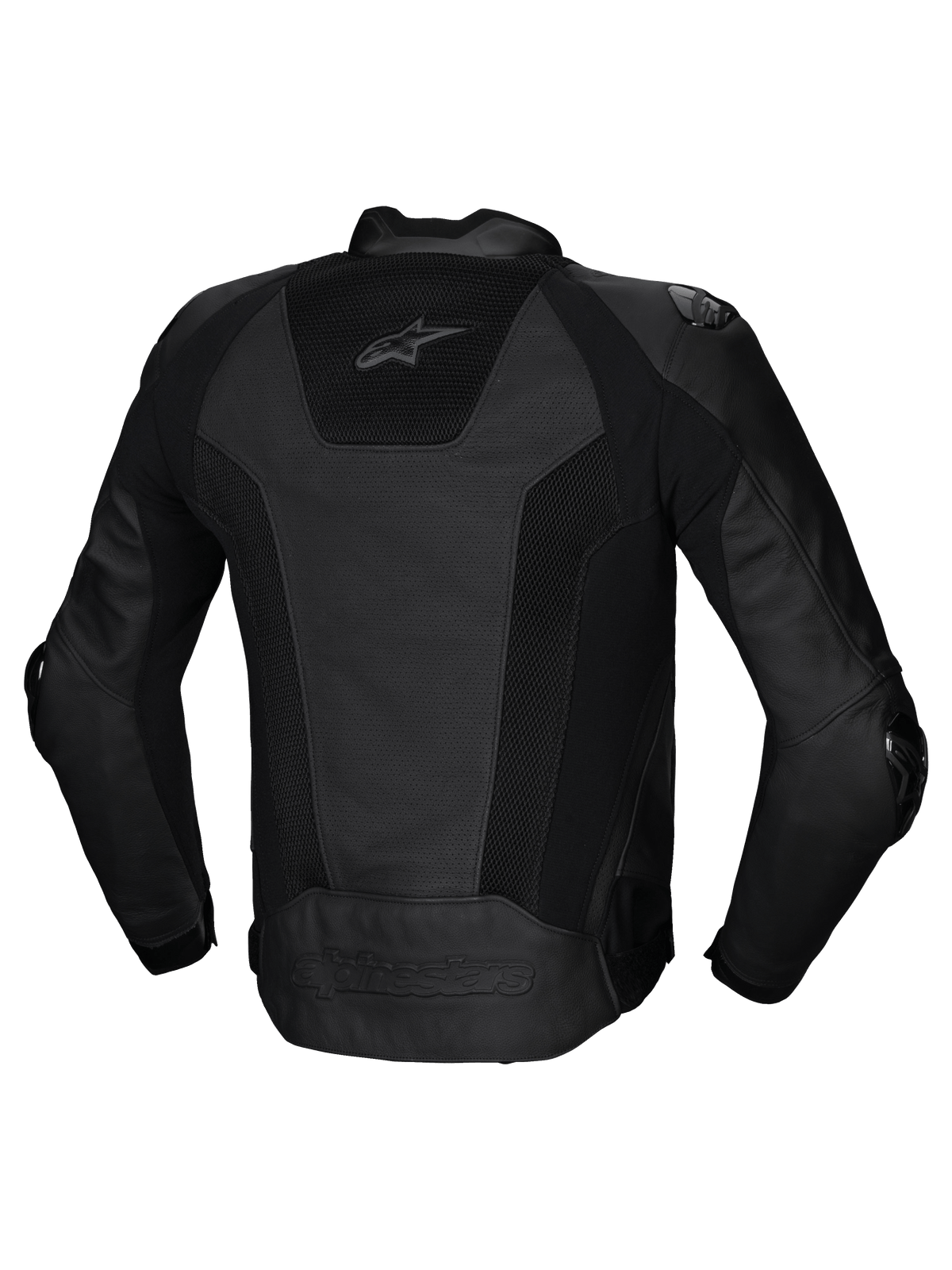 Alpinestars Veste En Cuir Missile V3 Airflow, veste de moto racing pour homme, vue de dos, noire, en cuir perforé avec inserts extensibles et certification CE de classe AA