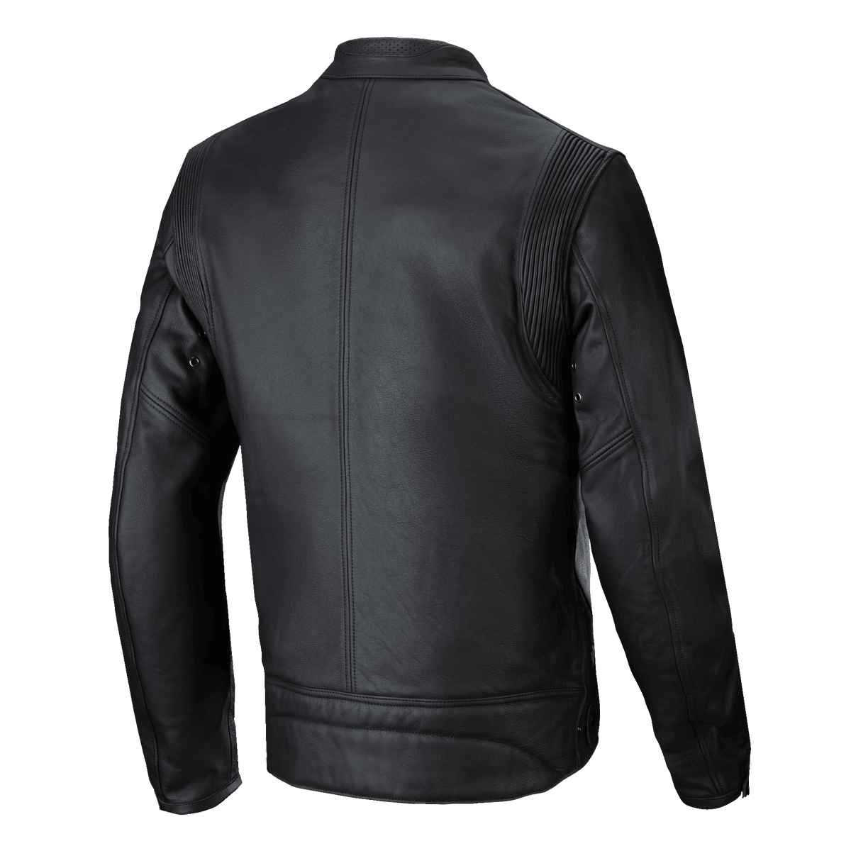 Blouson en cuir Alpinestars Dyno, noir, vue arrière, veste de moto d'inspiration classique en cuir de bovin de première qualité, dotée de panneaux extensibles en accordéon aux épaules et d'une couture centrale verticale épurée.