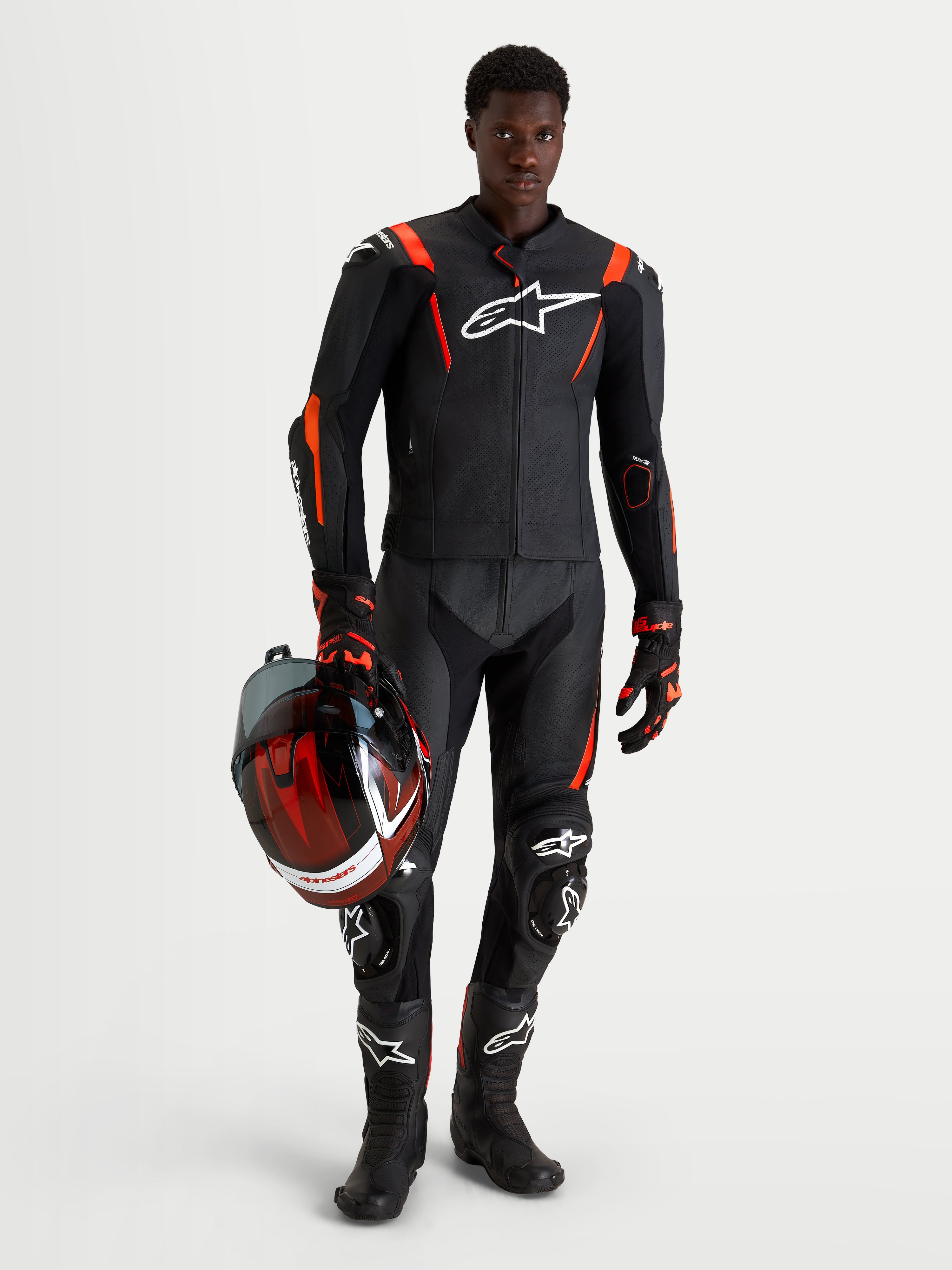 Missile V3 Leather Suit - 2 Pieces - Black Red Motorcycle Suit
