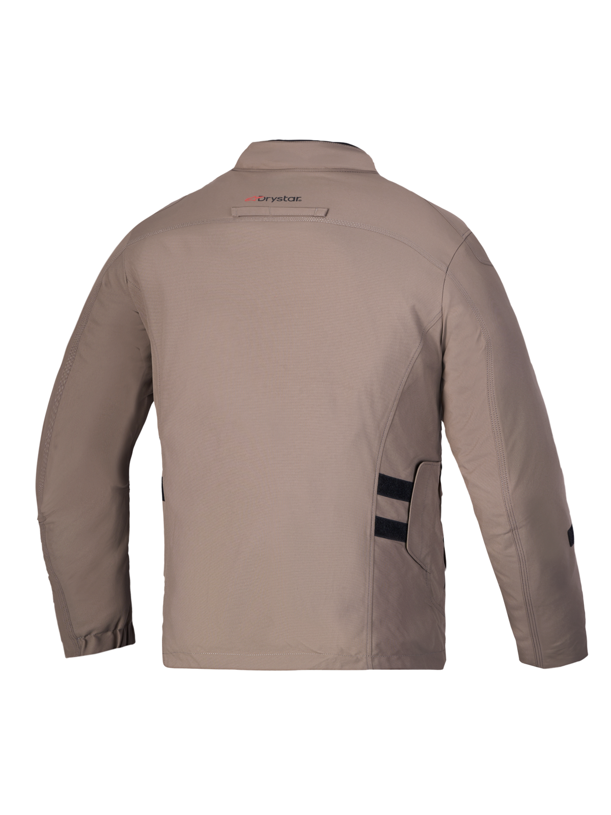Altan Drystar Veste, veste de moto urbaine imperméable pour homme, vue de dos montrant le coloris marron Walnut Black avec marquage Drystar et pattes de réglage à la taille