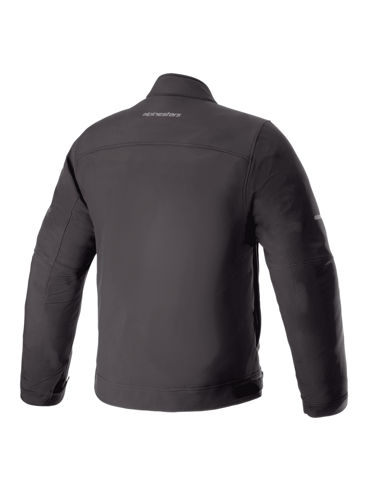 Blouson Alpinestars Husker Waterproof, blouson de moto, noir, vue de dos avec matière softshell mate et logo Alpinestars centré sur le haut du dos, design technique urbain