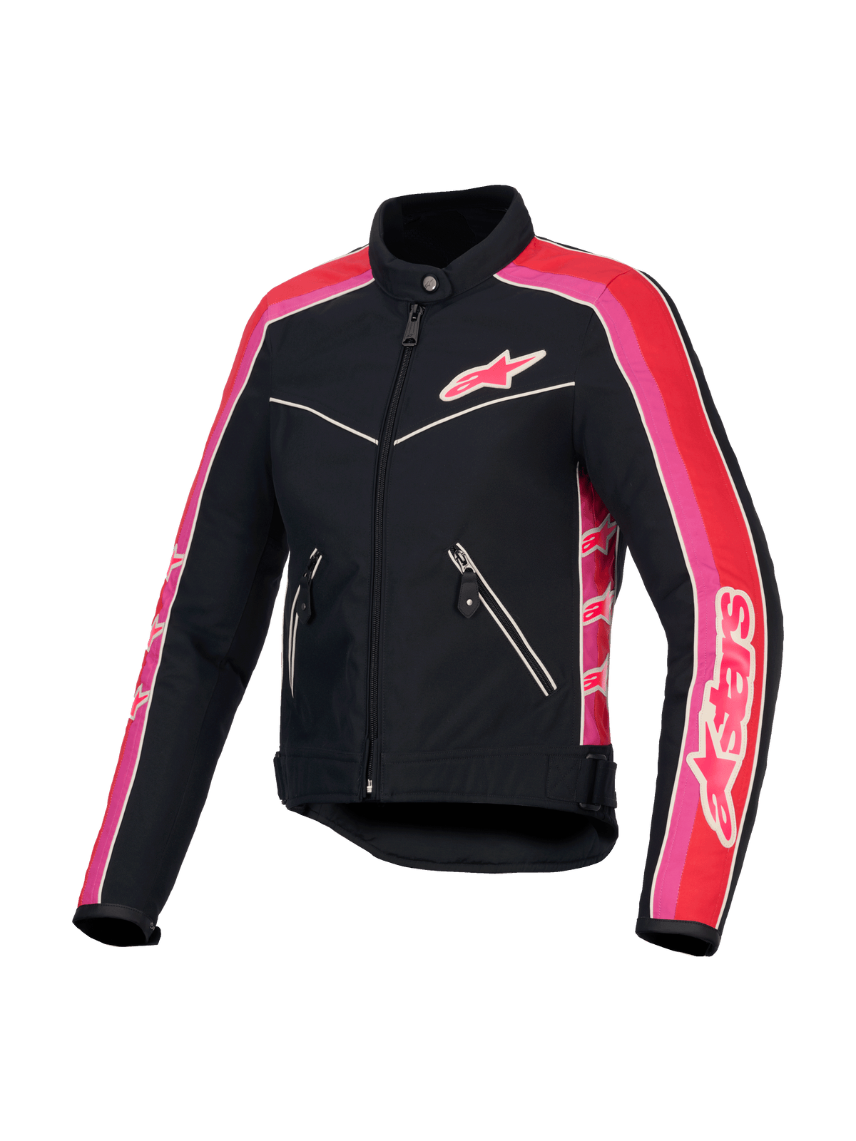 Alpinestars Stella T-Dyno WR, veste de moto pour femme, noire, rouge vif et fuchsia, résistante à l'eau avec coupe vintage et protection certifiée CE