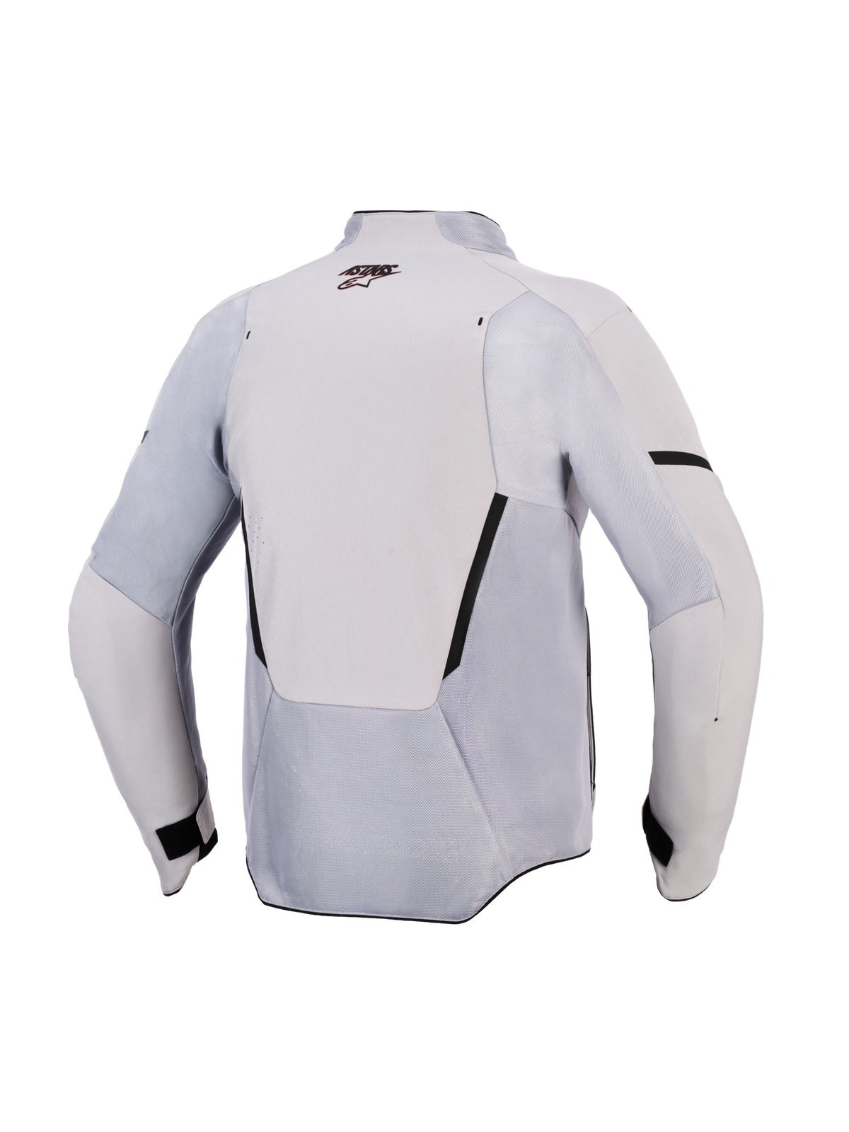 Veste Alpinestars Aeroshell Airflow, veste de moto, Gris Moyen Anthracite, vue arrière présentant des panneaux de ventilation en maille et des perforations au laser, textile extensible léger avec coupe sportive pour des performances par temps chaud