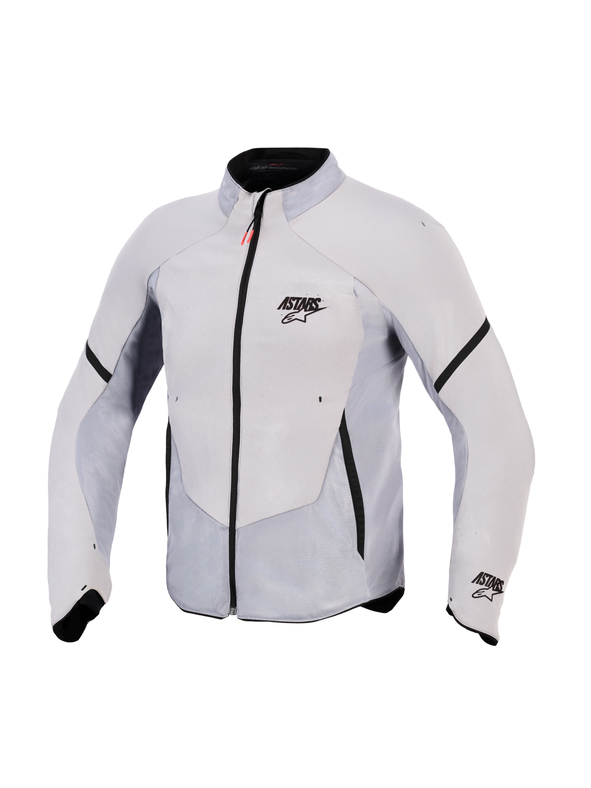 Veste Alpinestars Aeroshell Airflow, veste de moto, Gris Moyen Anthracite, dotée d'un softshell extensible léger avec de vastes panneaux en maille perforés au laser, fermeture éclair frontale noire avec tirette rouge, logo ASTARS sur la poitrine et la manche, coupe sportive pour une respirabilité maximale.