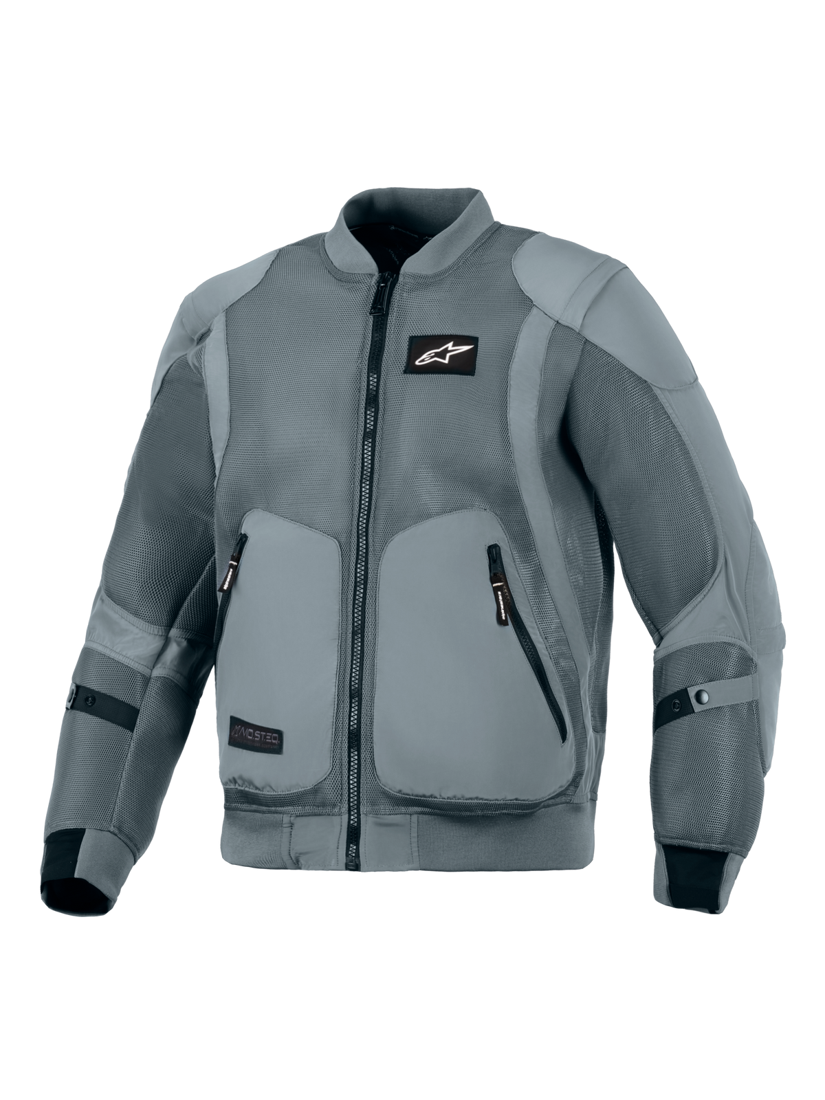 Veste Alpinestars Flight Air, Gris Orage, veste de moto urbaine, silhouette inspirée du bomber avec panneaux de ventilation en maille 3D étendus, col et poignets en bords-côtes extensibles, logo Astars noir sur la poitrine, poches de protection externes, conçue pour la conduite urbaine par temps chaud.