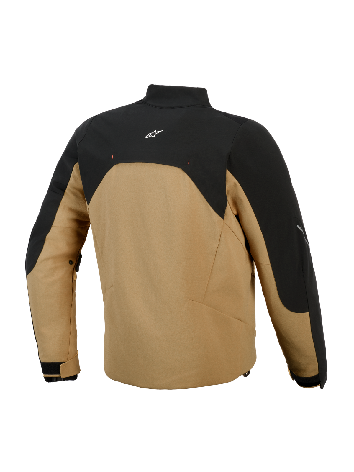 Veste Alpinestars Provoke, veste de moto urbaine, noir et camel, vue arrière avec empiècement supérieur noir et logo blanc, corps en softshell camel, silhouette contemporaine avec accents réfléchissants, conçue pour les motards urbains