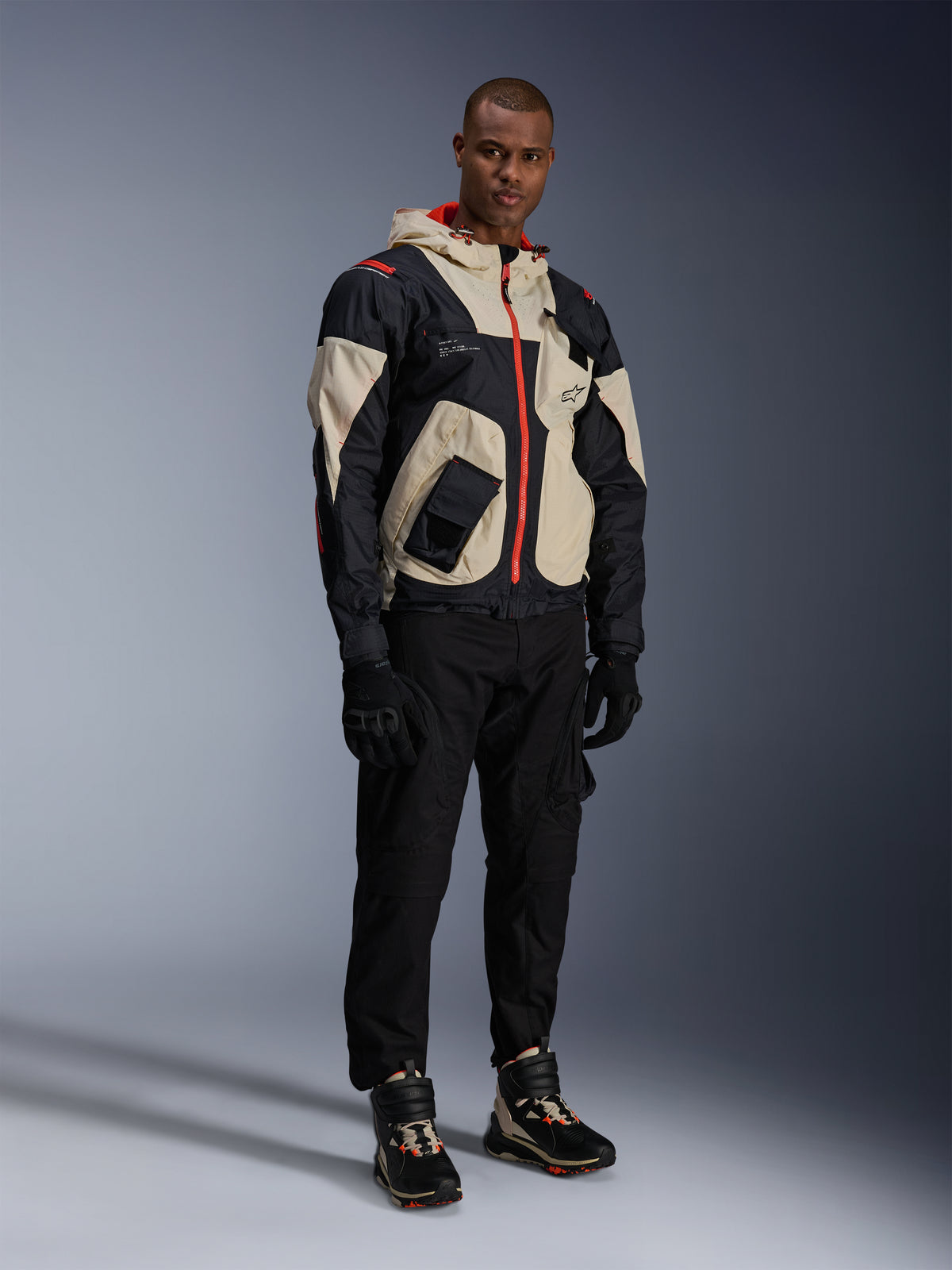 Alpinestars Mogress Air, veste de moto urbaine en textile, noire, amande et orange vif, design utilitaire