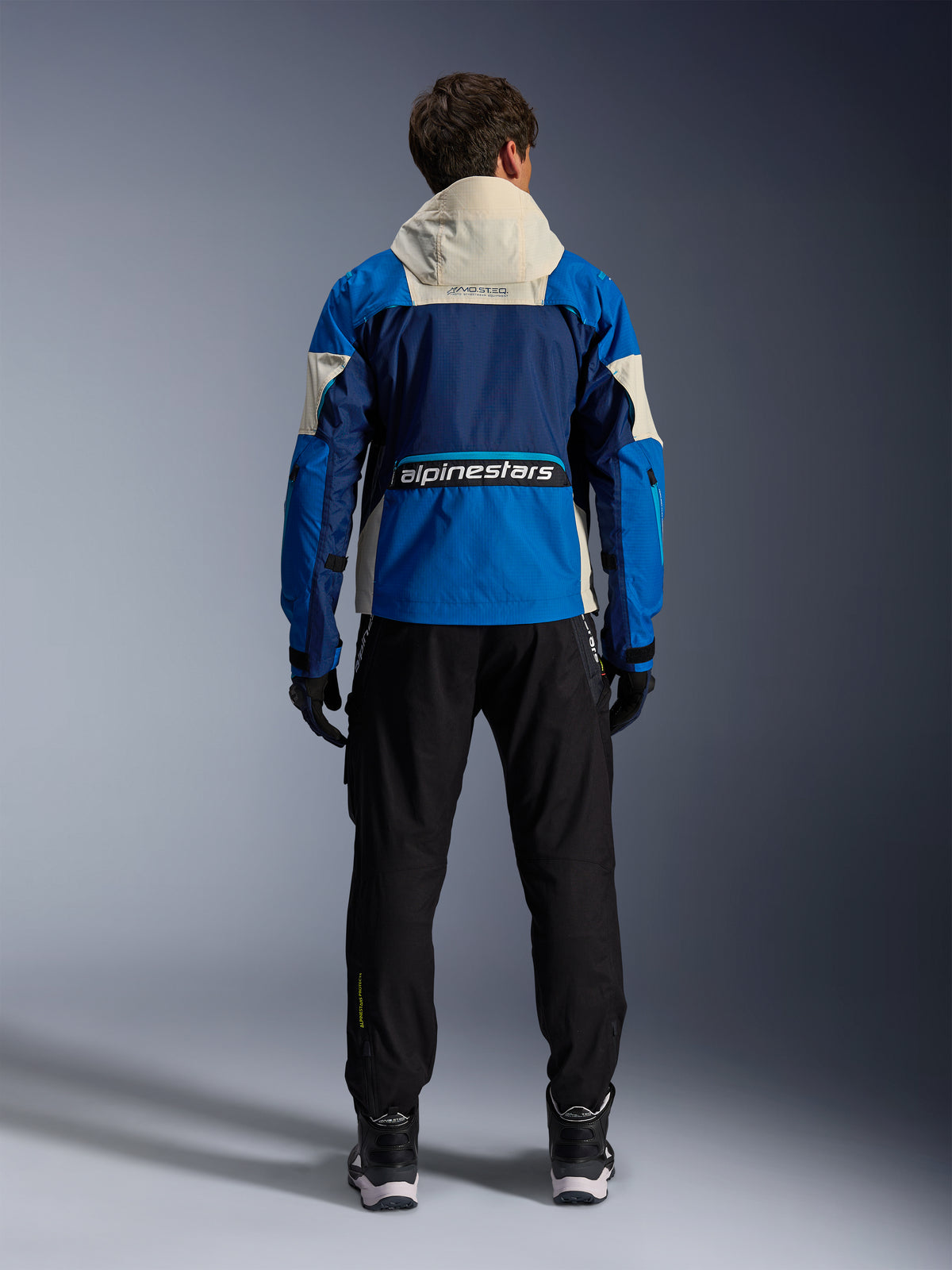 Alpinestars Mogress Air Jacket is a men's CE certified urban riding jacket in blue and almond, with a ripstop back and hood.