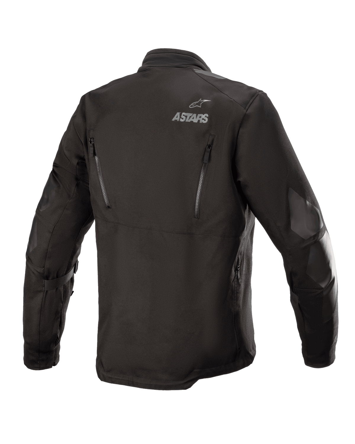 Veste Alpinestars Venture XT, noire, vue arrière d'une veste de moto textile de touring aventure, logo ASTARS sur l'épaule, fermetures éclair de ventilation verticales dans le dos et renforts en film PU sur les bras